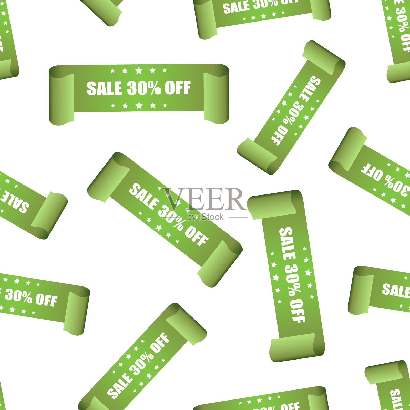 销售30%缎带无缝图案背景。商业平面矢量插图。打折购物，打折贴纸，标志符号图案。设计元素图片
