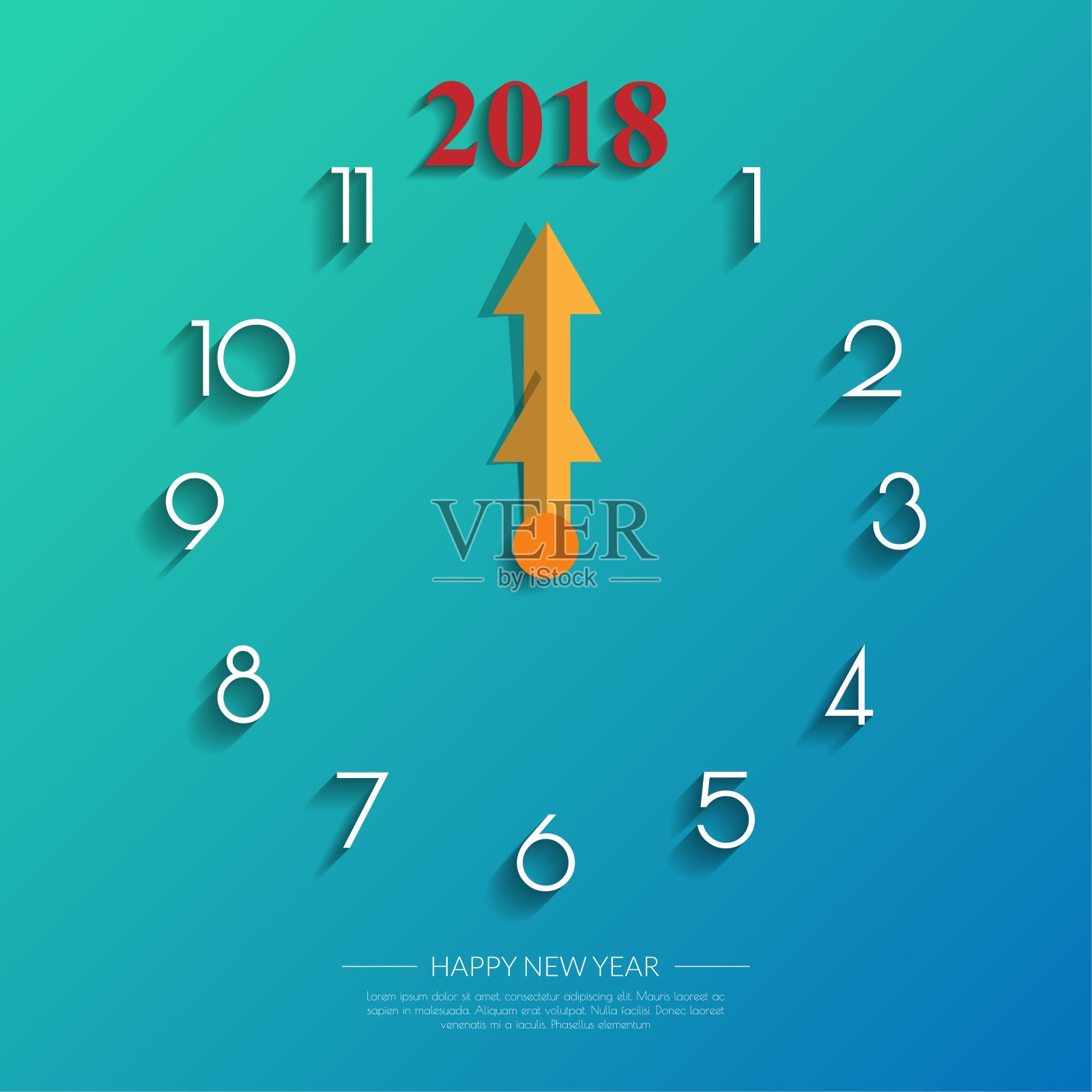 贺卡设计模板与现代文本为2018年的狗年。彩色数字2018绘制字母在彩色的背景。矢量插图。插画图片素材