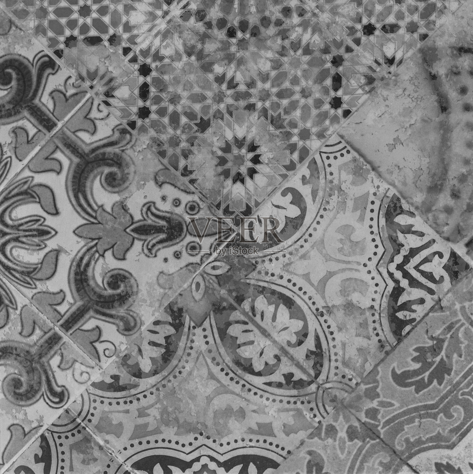 瓷砖，装饰花卉图案照片摄影图片