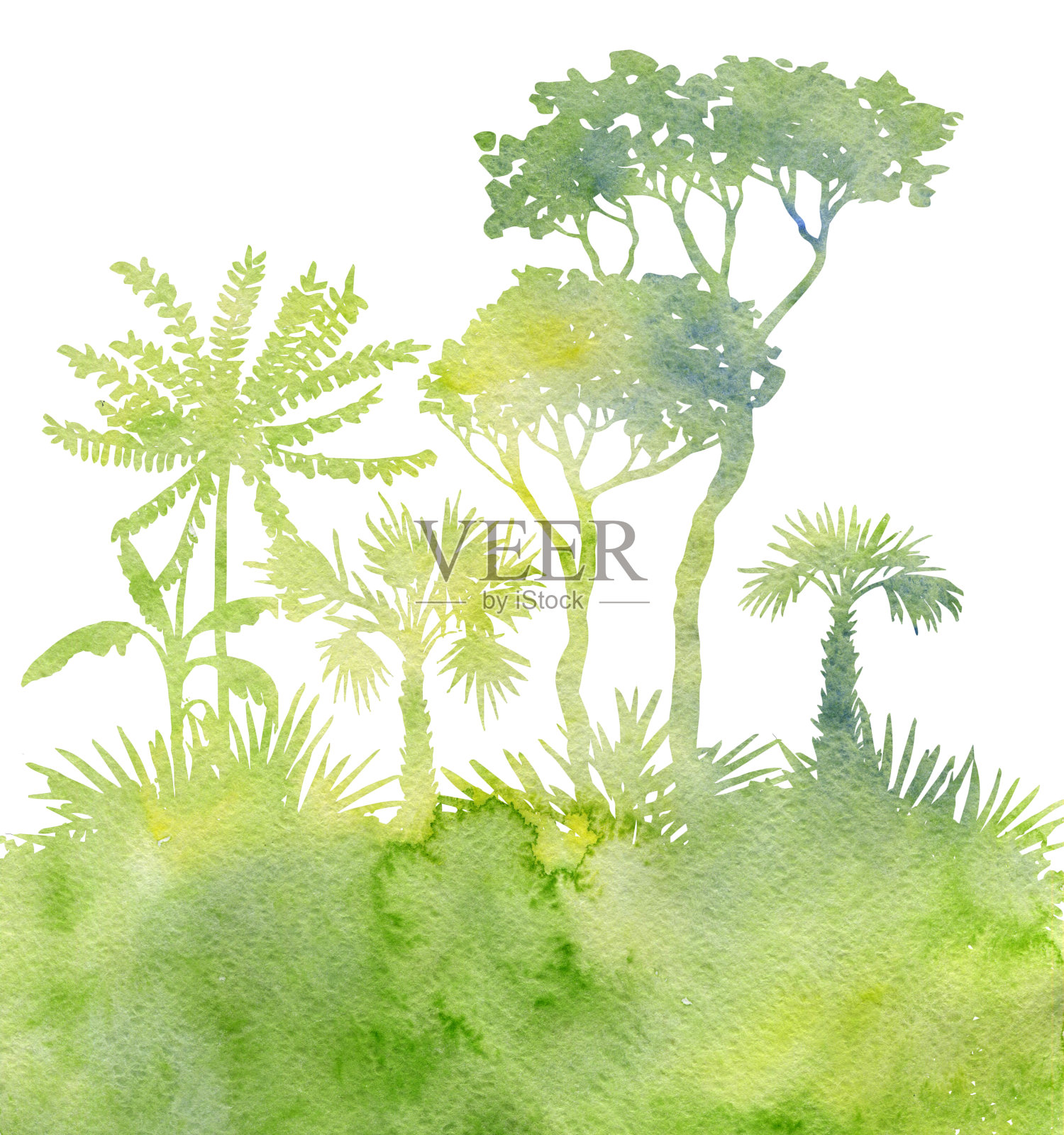 水彩棕榈树景观插画图片素材