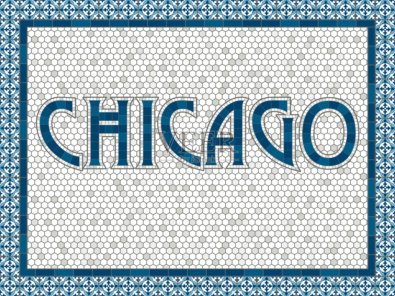 芝加哥老式马赛克瓷砖排版插画图片素材