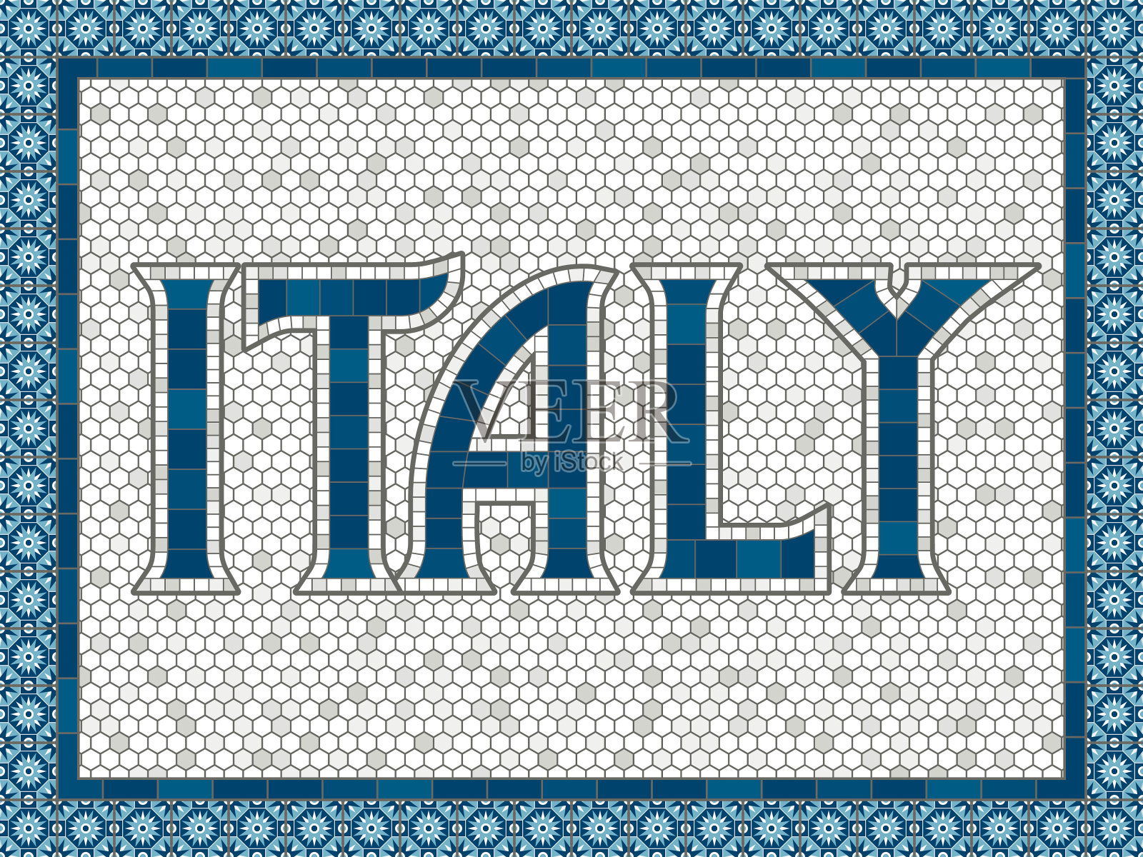 意大利老式马赛克瓷砖印刷插画图片素材