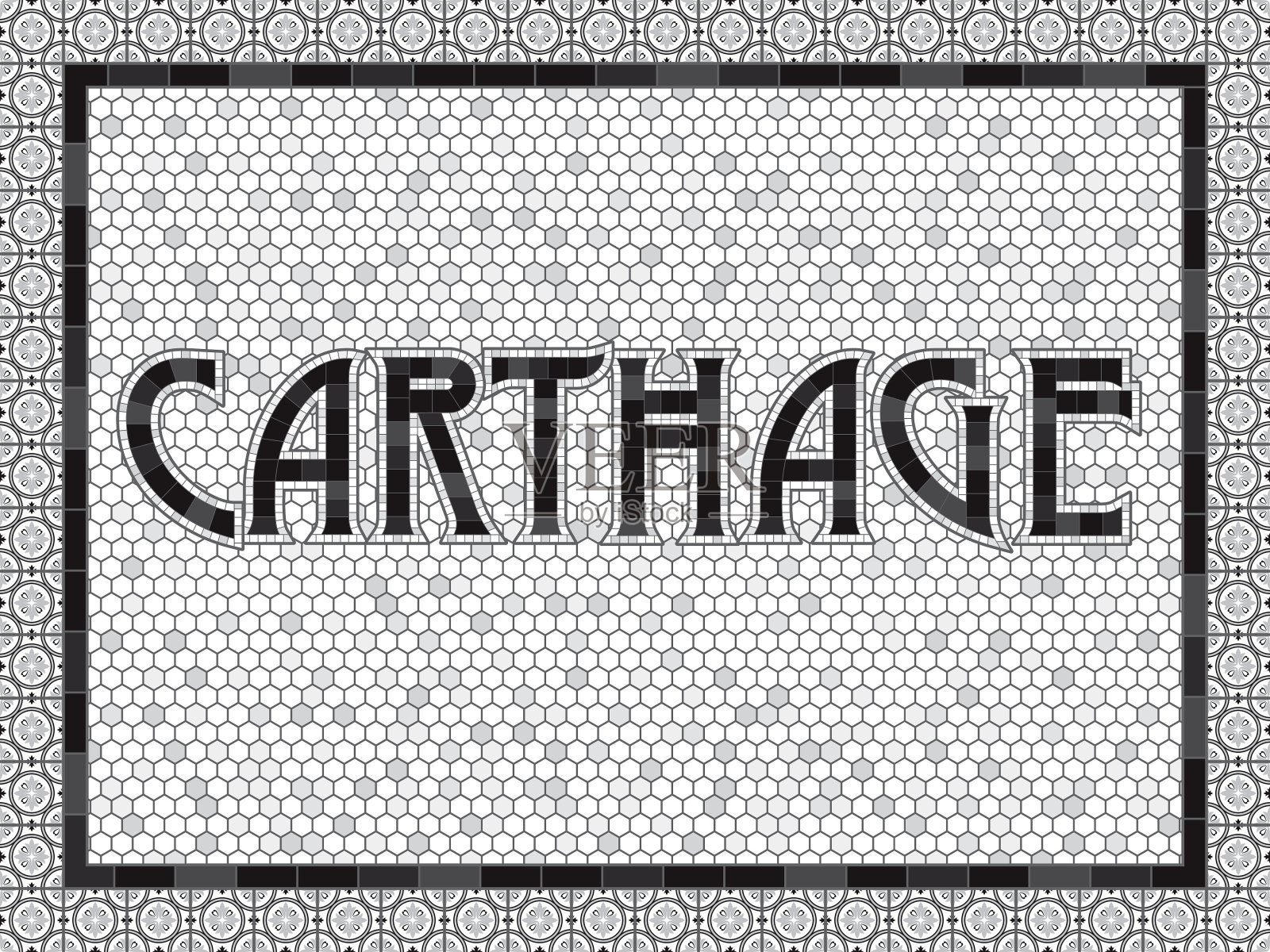 迦太基老式马赛克瓷砖印刷插画图片素材