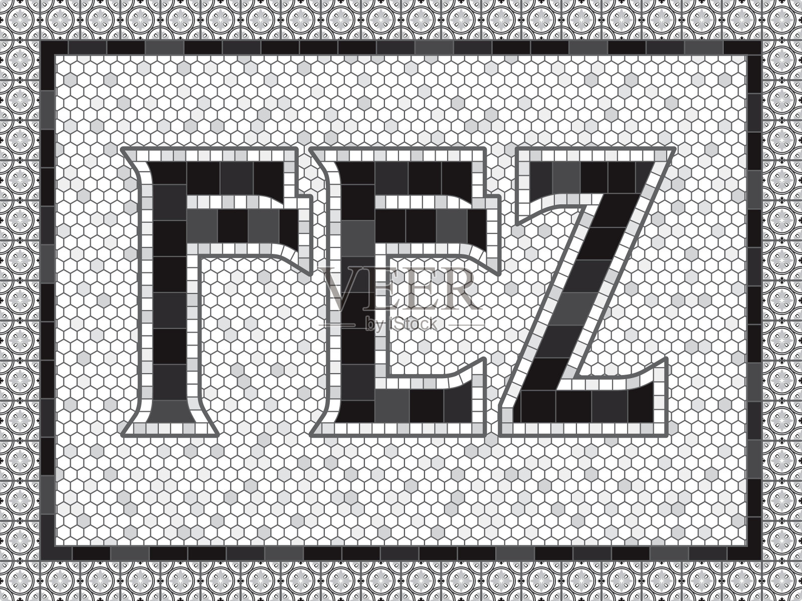 费斯老式马赛克瓷砖排版插画图片素材