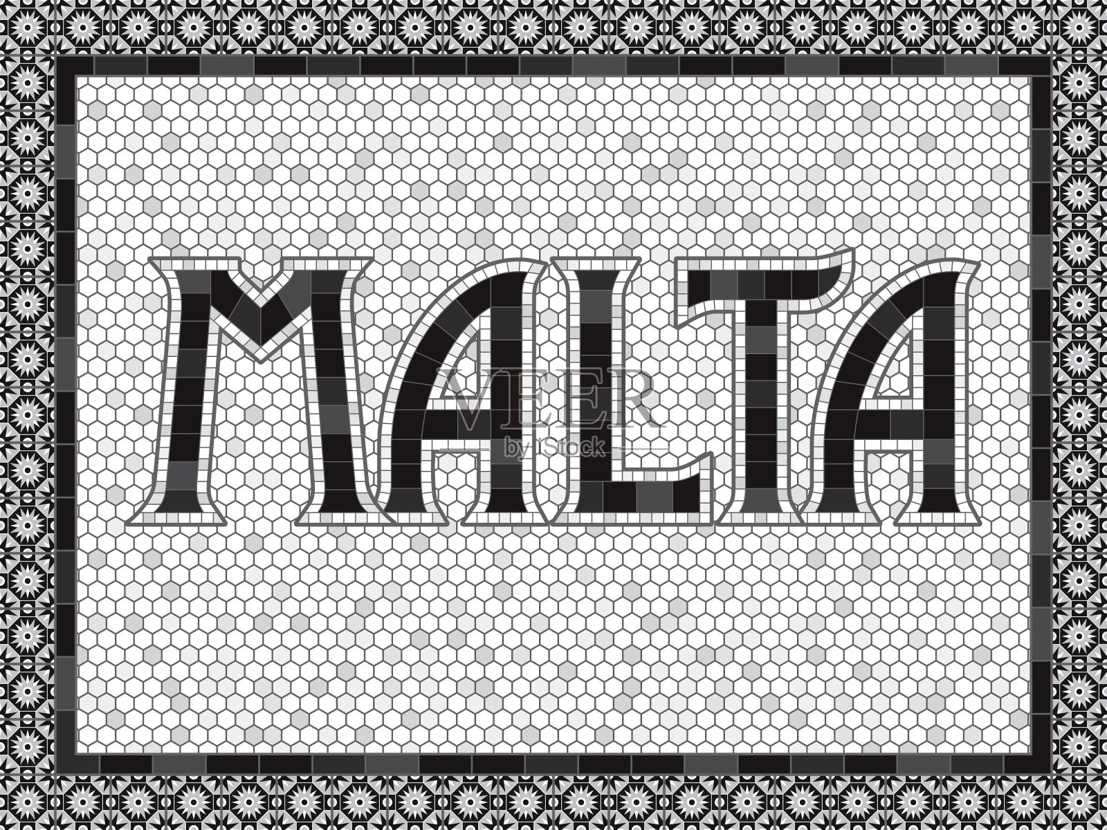 马耳他老式马赛克瓷砖印刷插画图片素材