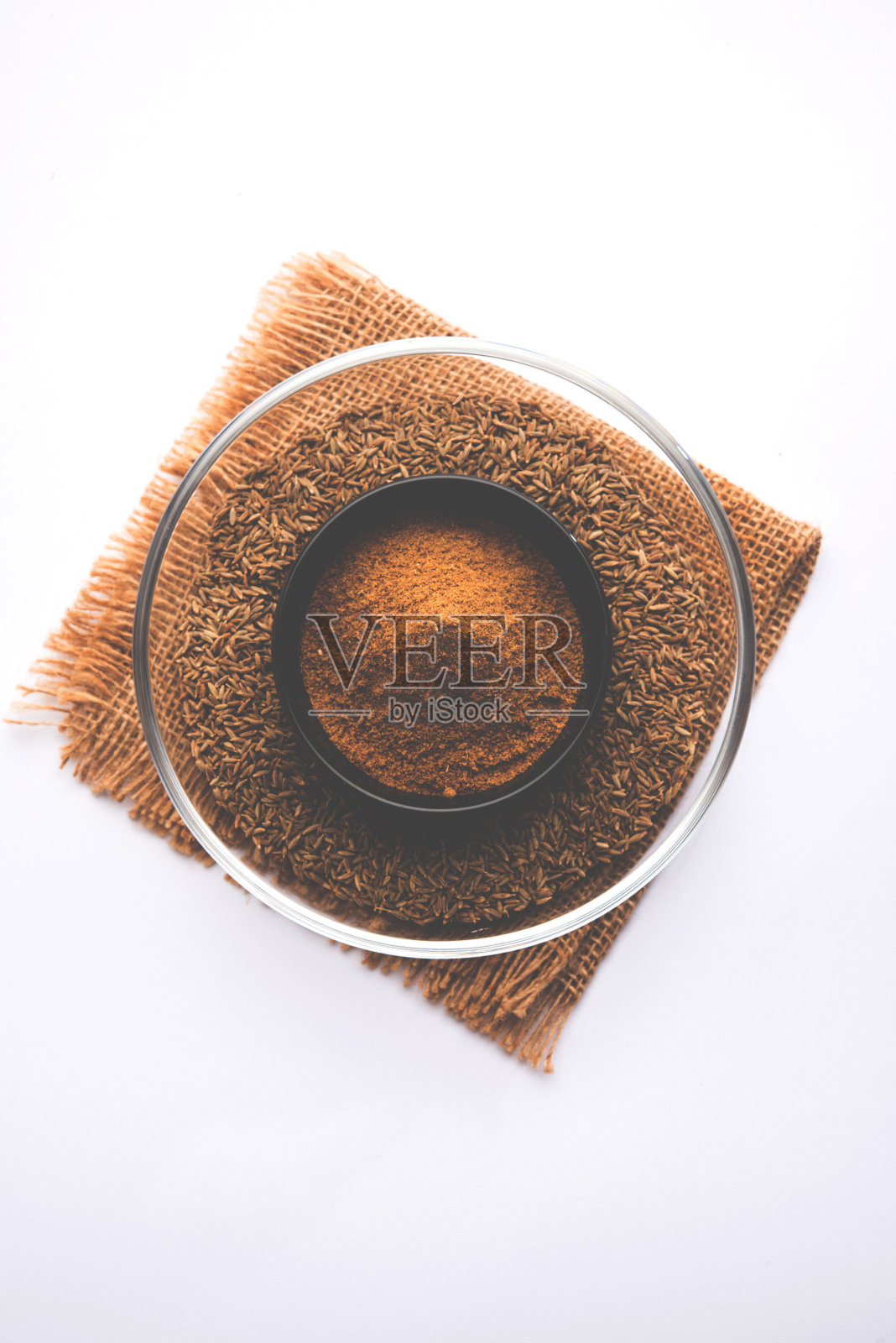 孜然籽或Jeera粉(孜然粉)，选择性聚焦照片摄影图片