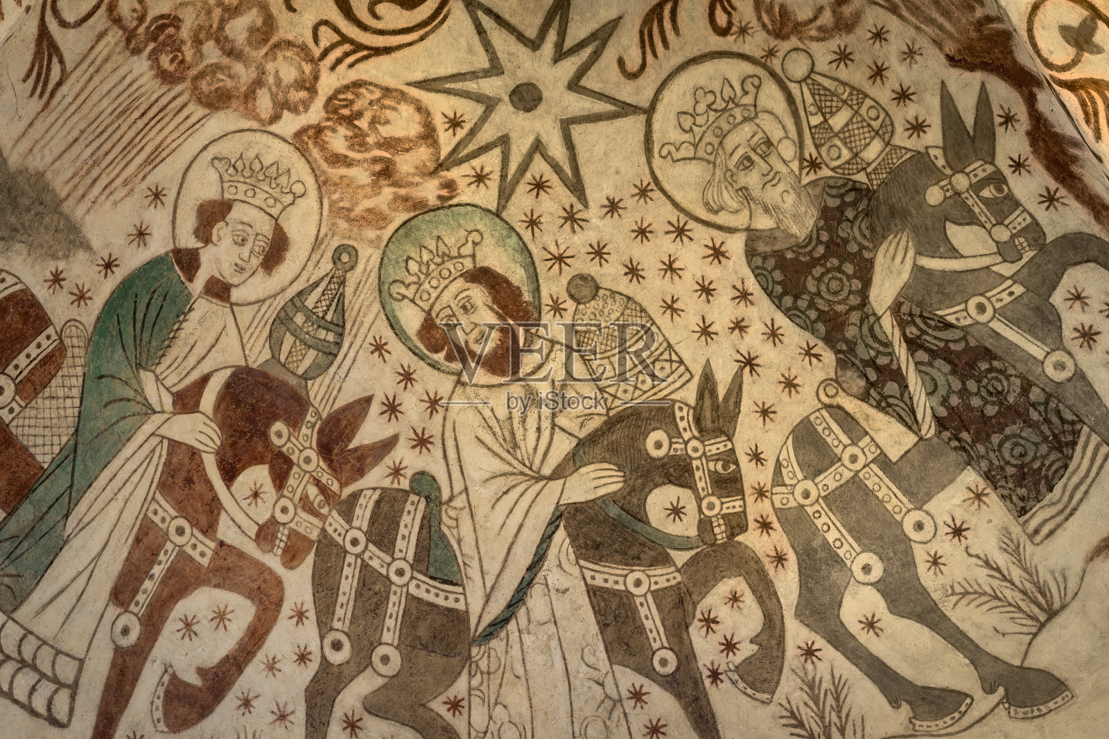 三位圣王带着礼物，骑马前往伯利恒照片摄影图片