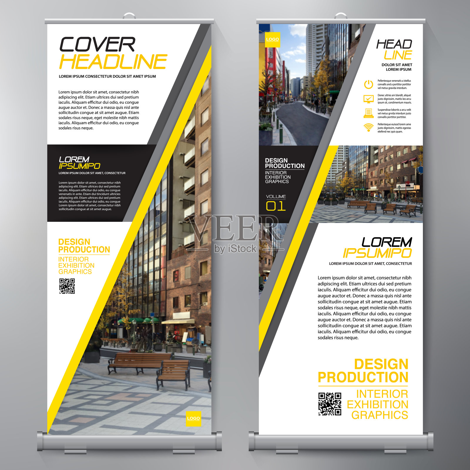 商业卷起来。站票观众设计。旗帜模板。设计模板素材