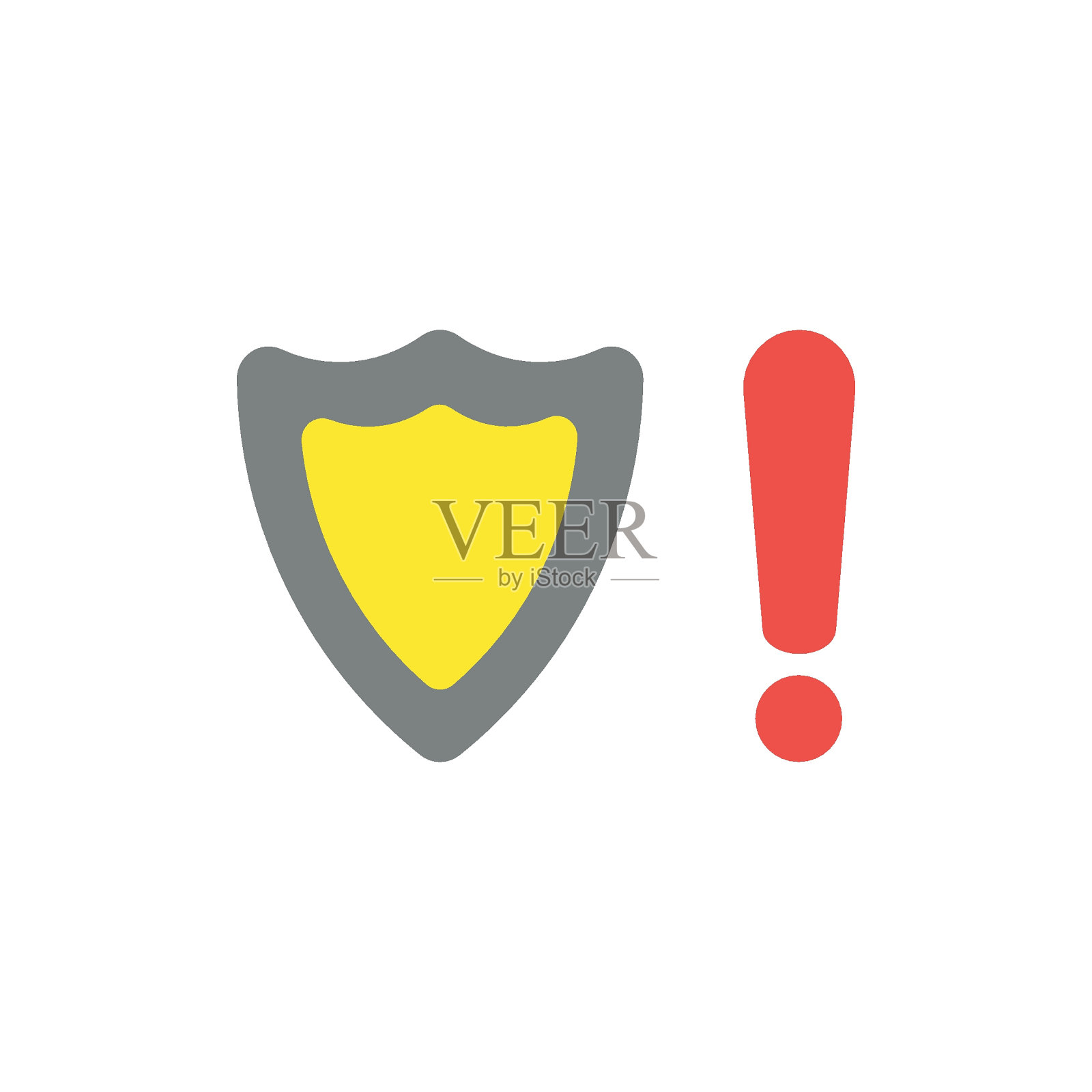 平面设计矢量概念的盾护带感叹号插画图片素材