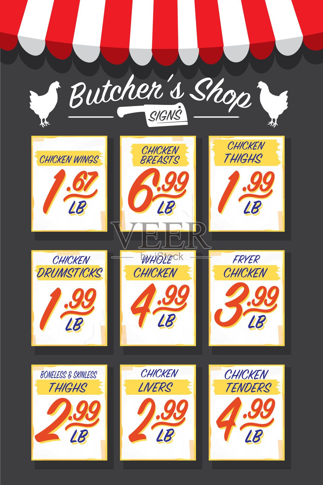 老式杂货店或肉铺家禽肉纸招牌插画图片素材