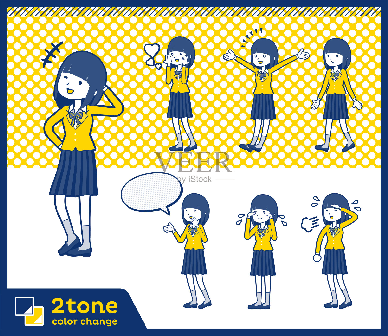 2tone类型学校女孩Blazer_set 03插画图片素材