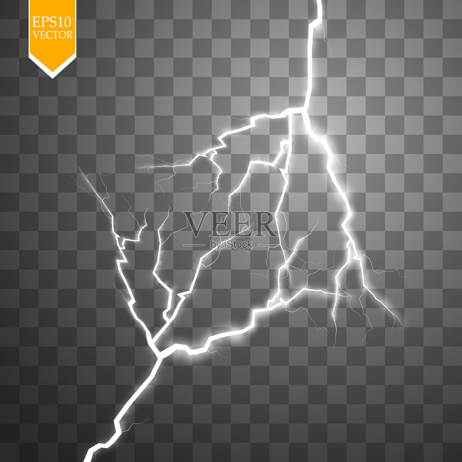 矢量电闪电。能源的效果。明亮的光耀斑和火花在透明的背景插画图片素材