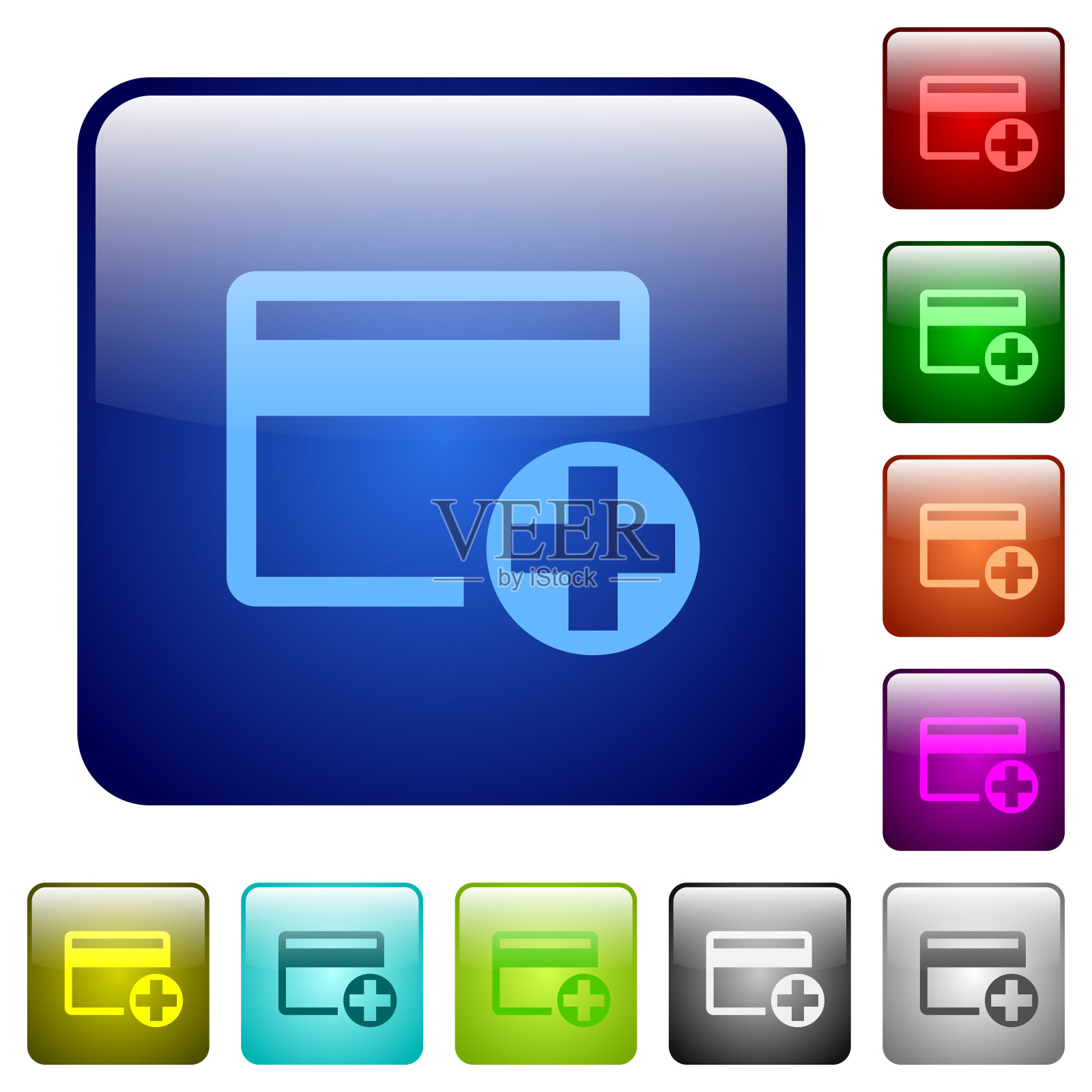 添加新的信用卡颜色方形按钮图标素材