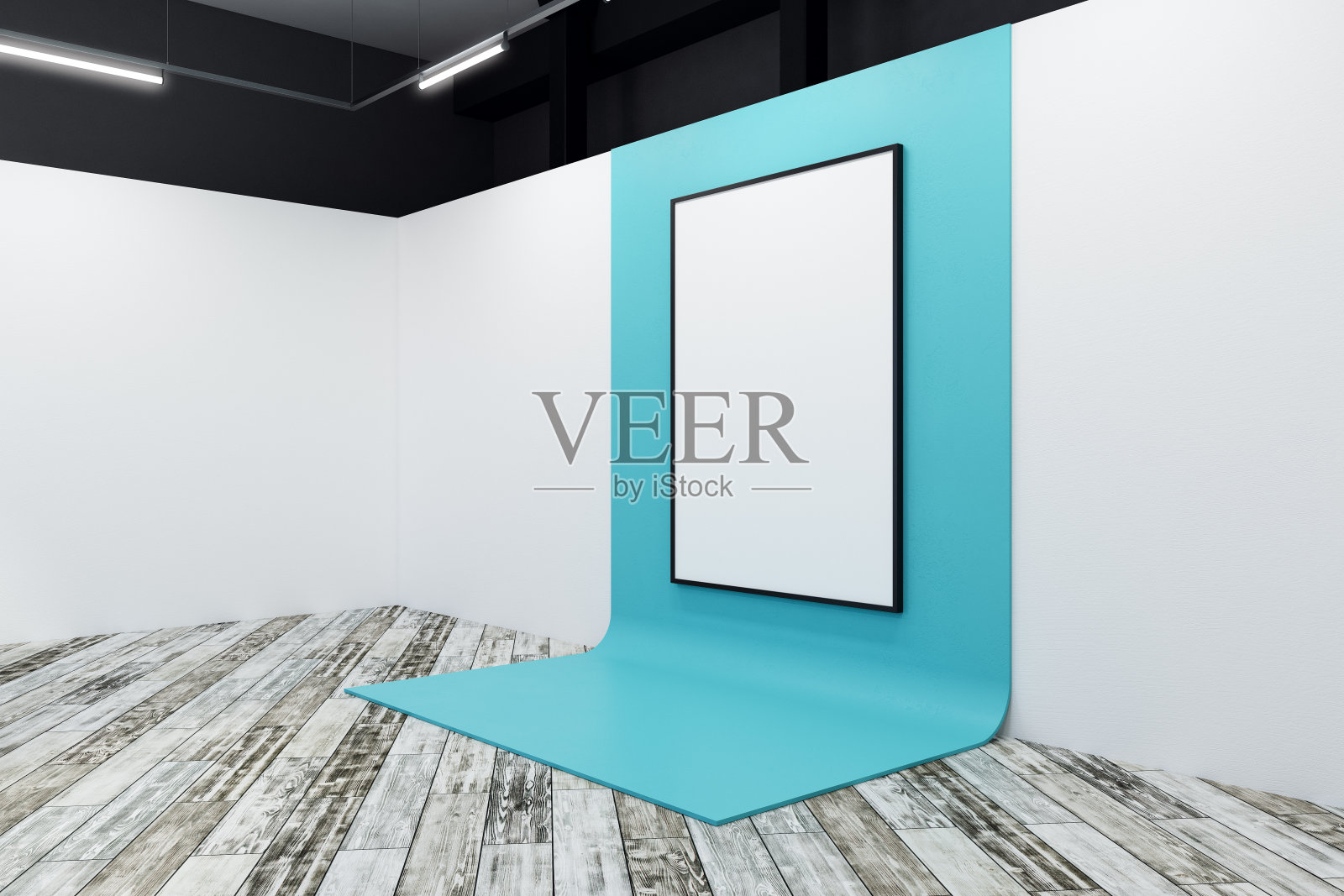 明亮的画廊与空白海报照片摄影图片