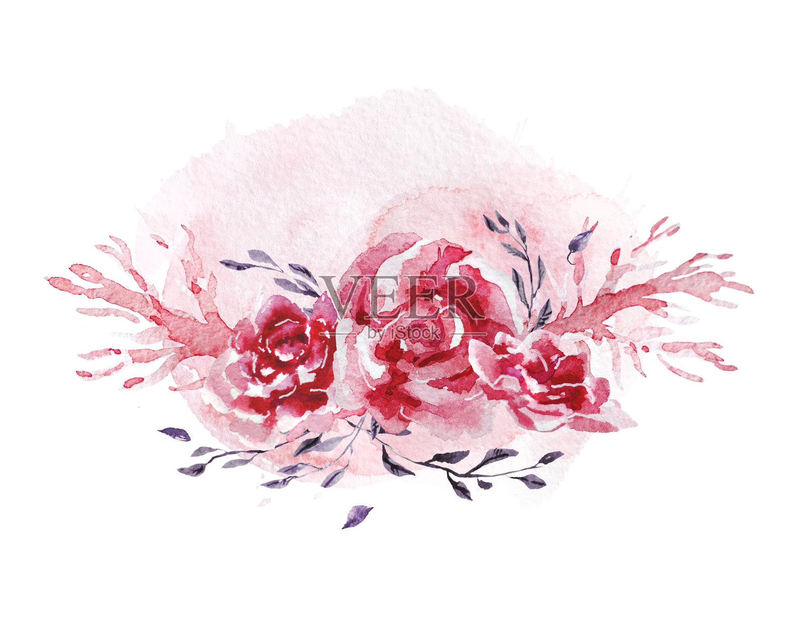 艺术手绘水彩构成与绘画颜料滴和背景。适合情人节，婚礼庆典和装饰-卡片，海报，印刷品，横幅，请柬等。插画图片素材