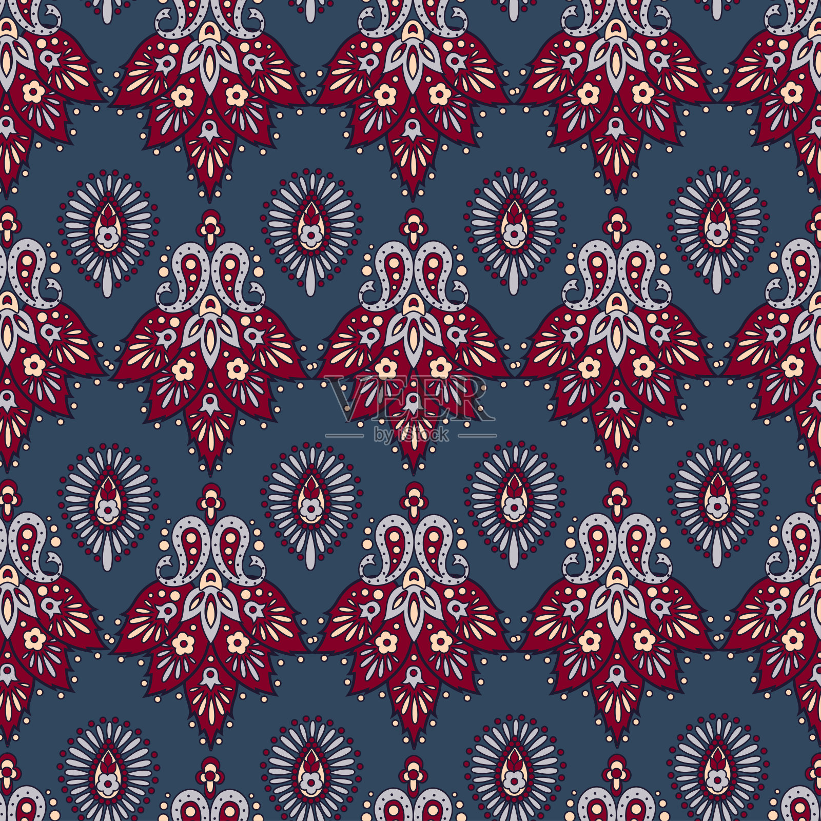 花卉无缝模式。矢量插图在亚洲纺织风格插画图片素材