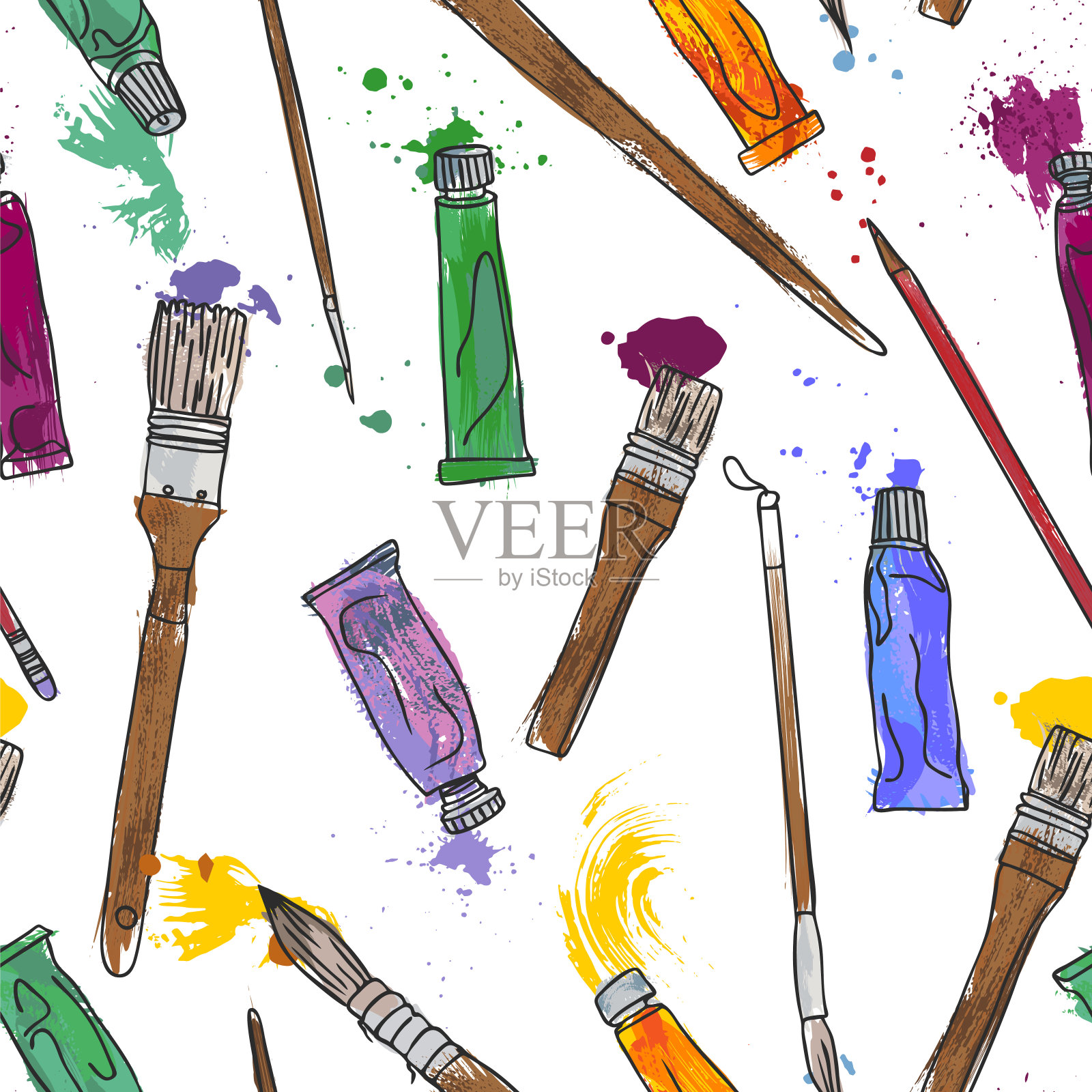 无缝图案与艺术材料插画图片素材