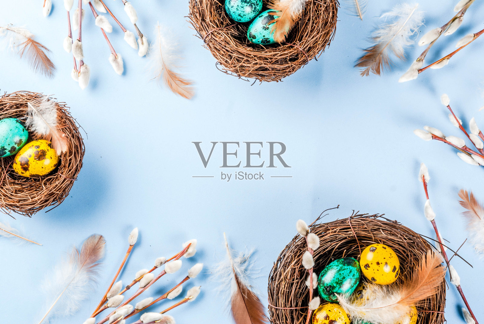 复活节背景有鸟巢和蛋照片摄影图片