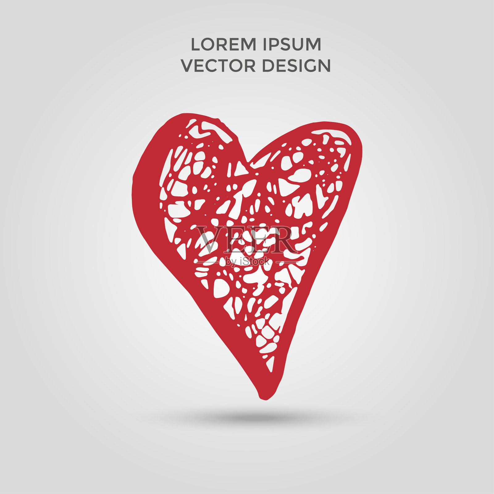 墨水手绘红色心孤立在灰色背景与文字的地方插画图片素材