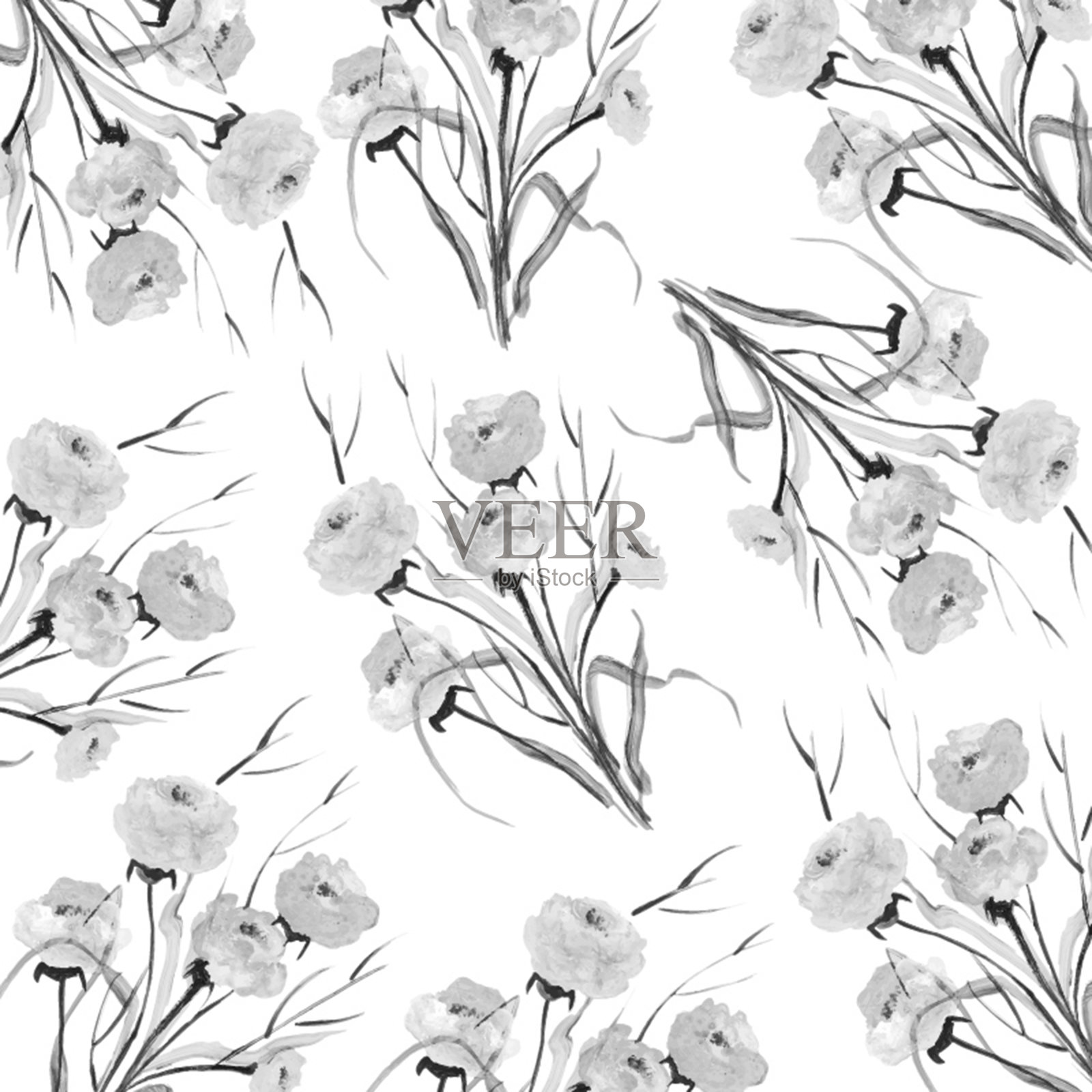 黑白水彩花卉背景插画图片素材