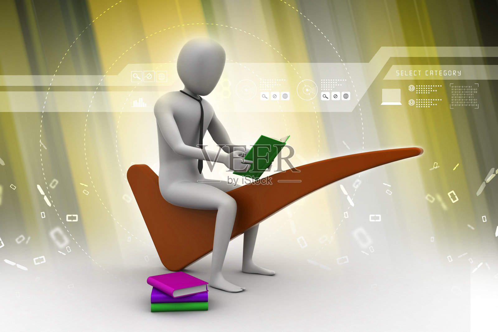 3d人坐在右边的标记照片摄影图片