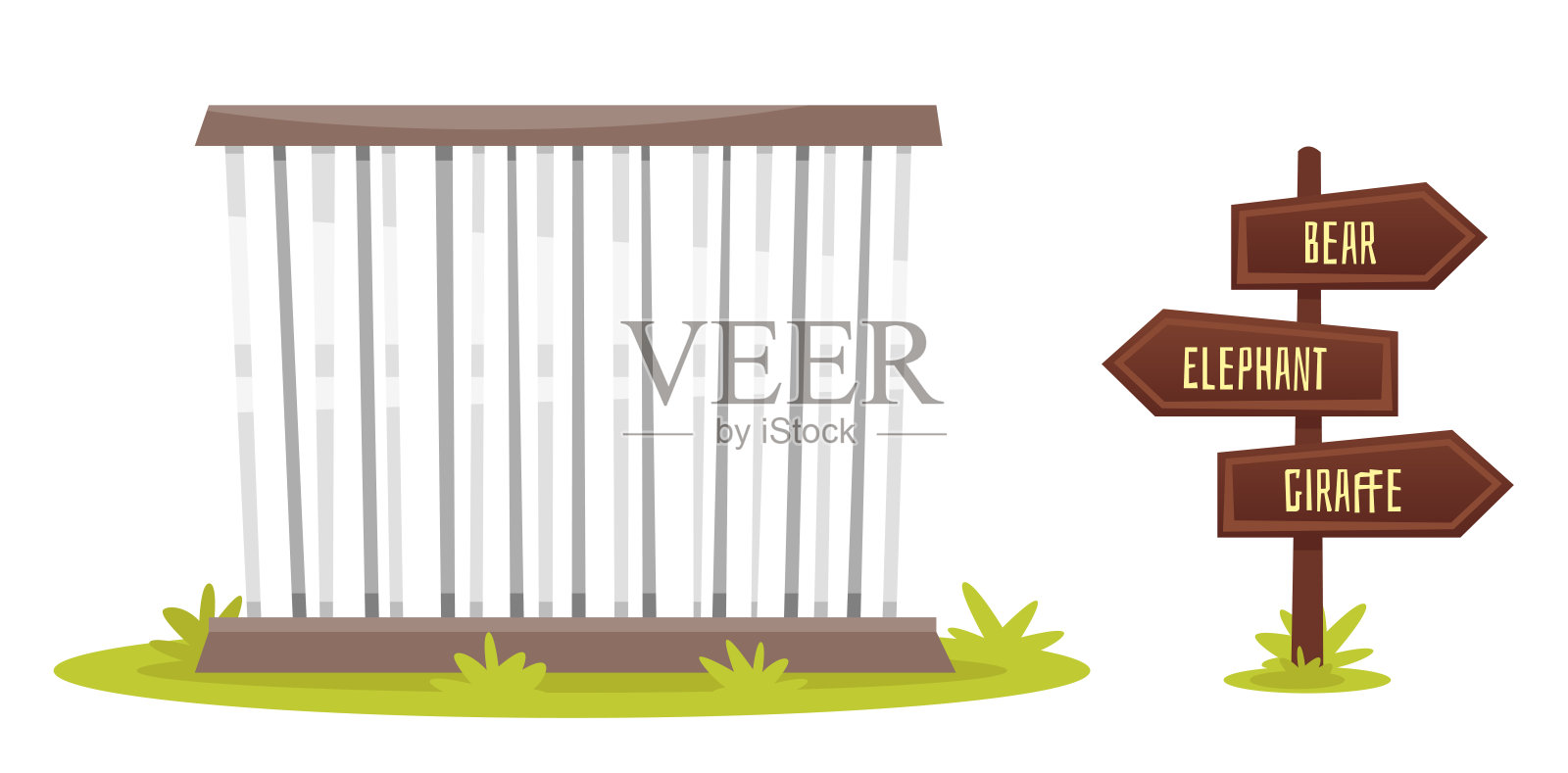 带木路标的动物园笼子插画图片素材