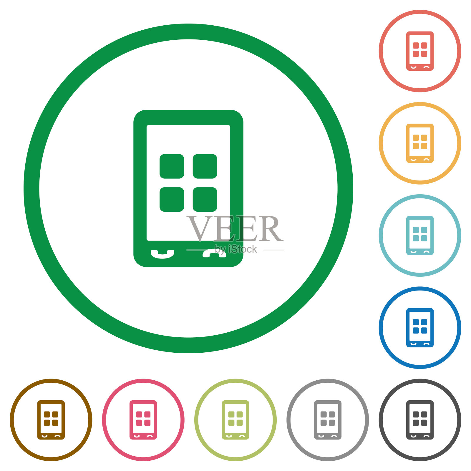 移动应用程序平面图标和轮廓图标素材