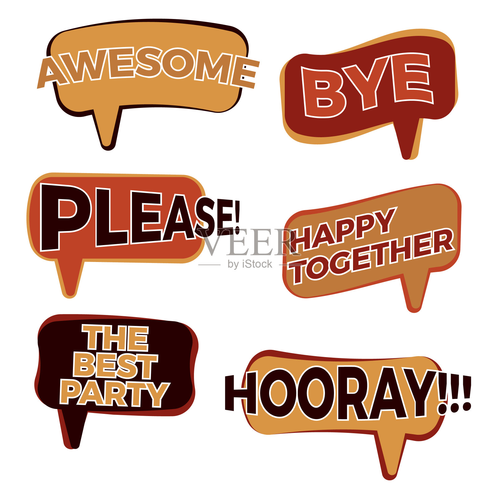 六套卡通漫画气球讲话气泡在扁平风格。设计元素图片