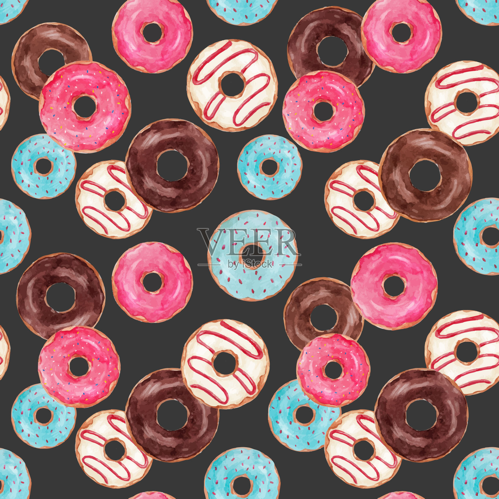水彩美味甜甜圈矢量图案设计元素图片