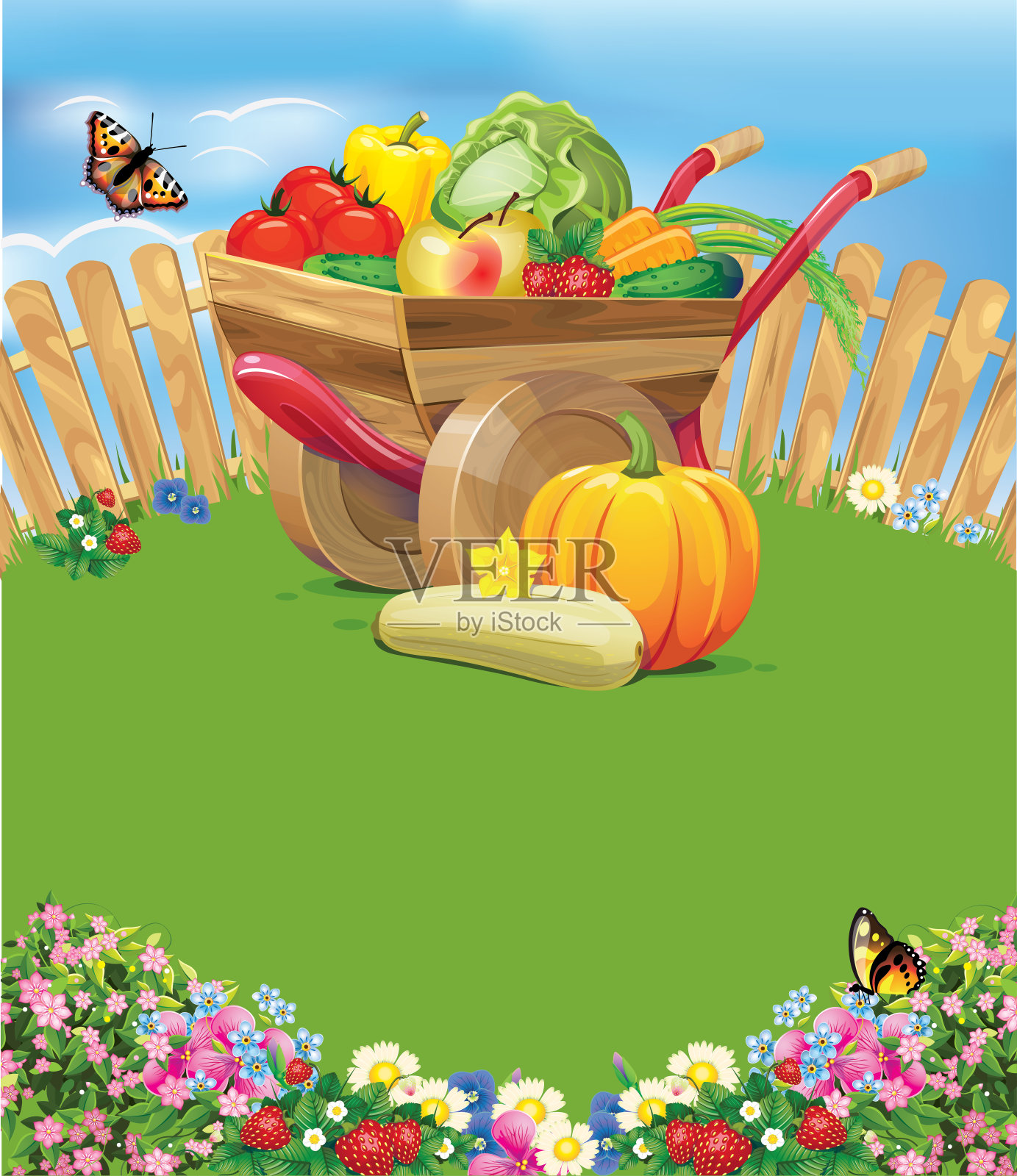 手推车用蔬菜插画图片素材