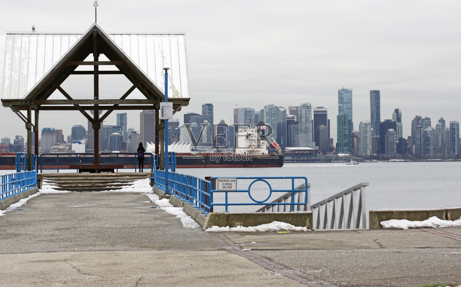 横跨加拿大不列颠哥伦比亚省伯拉德湾的温哥华天际线照片摄影图片