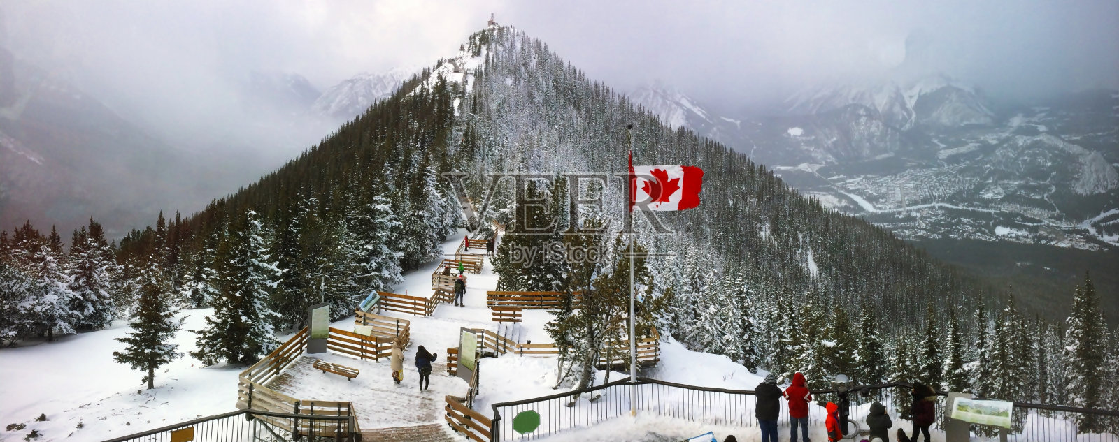 冬季的硫磺山全景，以班夫镇为背景照片摄影图片