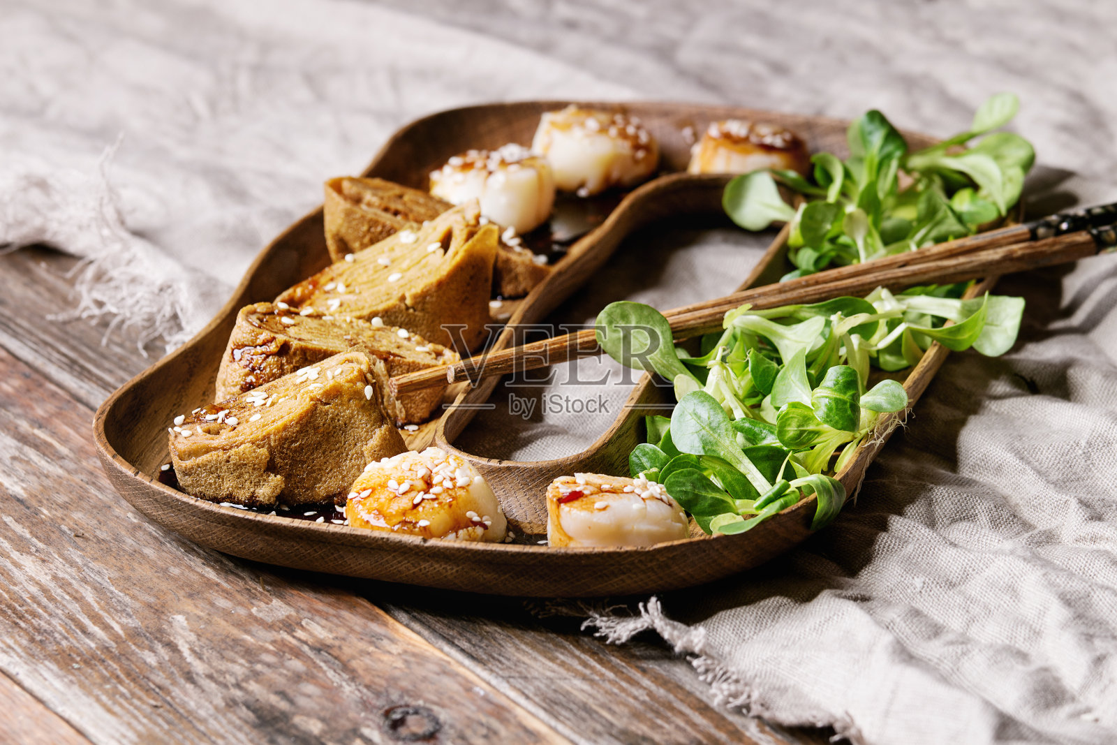 亚洲风味炒干贝照片摄影图片