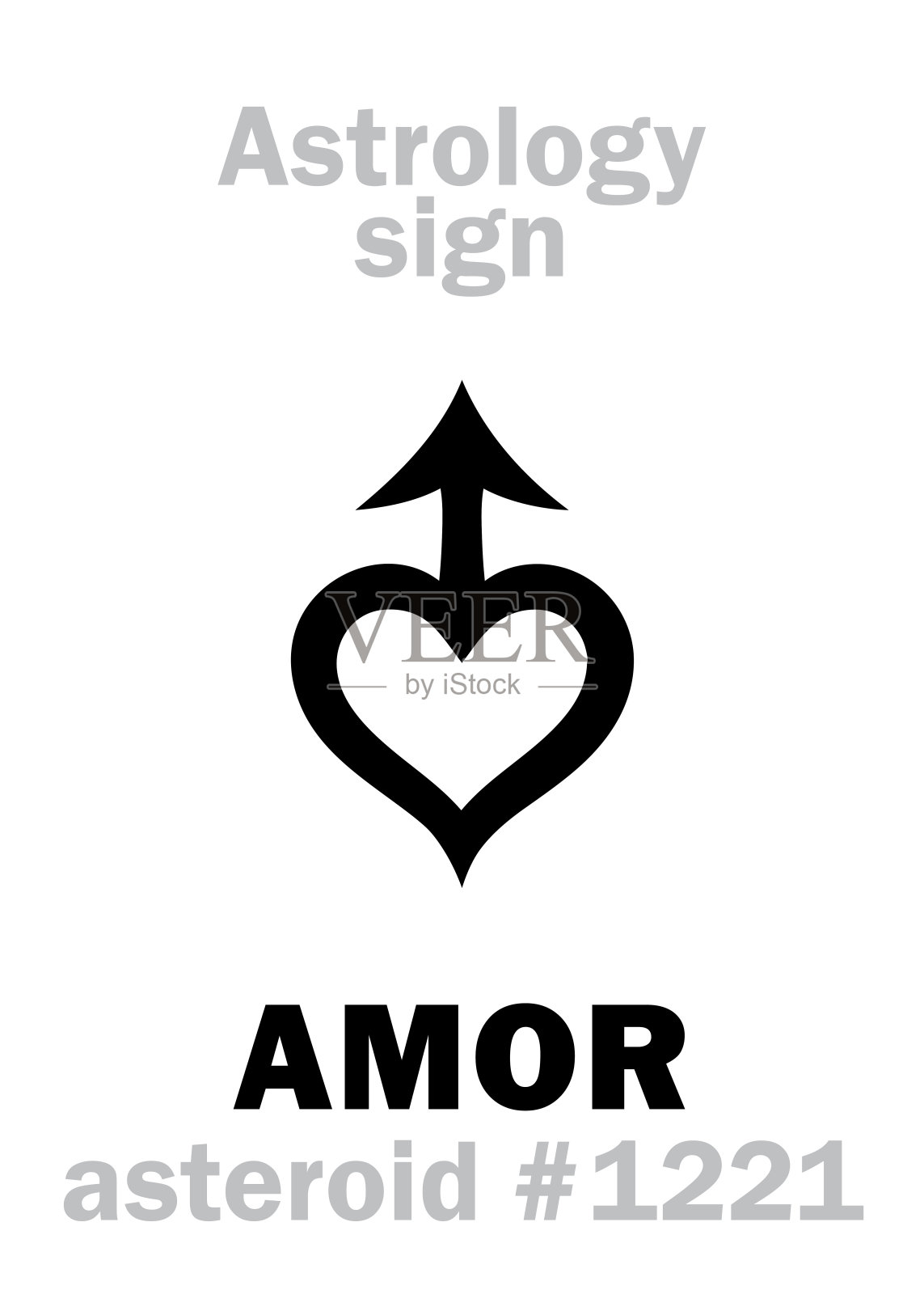 占星字母表:AMOR，小行星#1221。象形文字符号(单符号)。插画图片素材