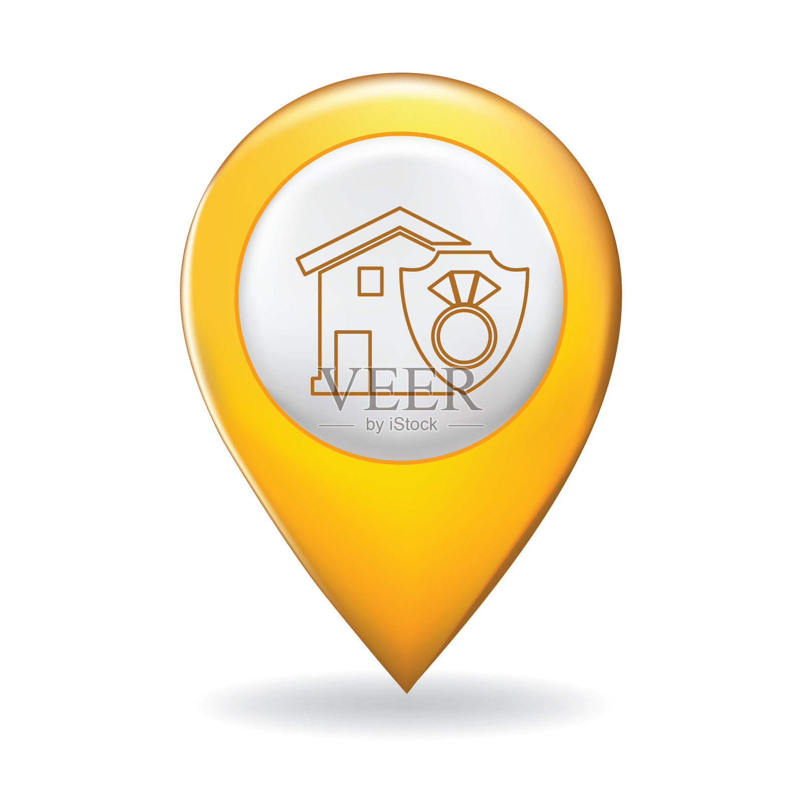 在地图指针针上的细线图标-家庭保险插画图片素材