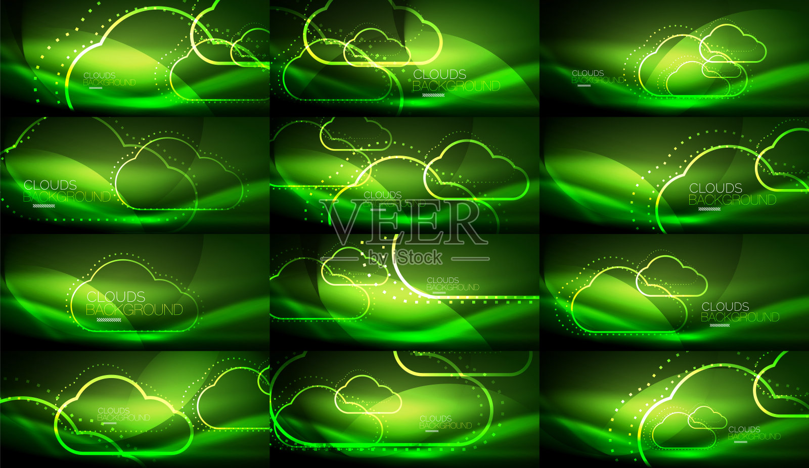 一组霓虹云计算矢量背景插画图片素材