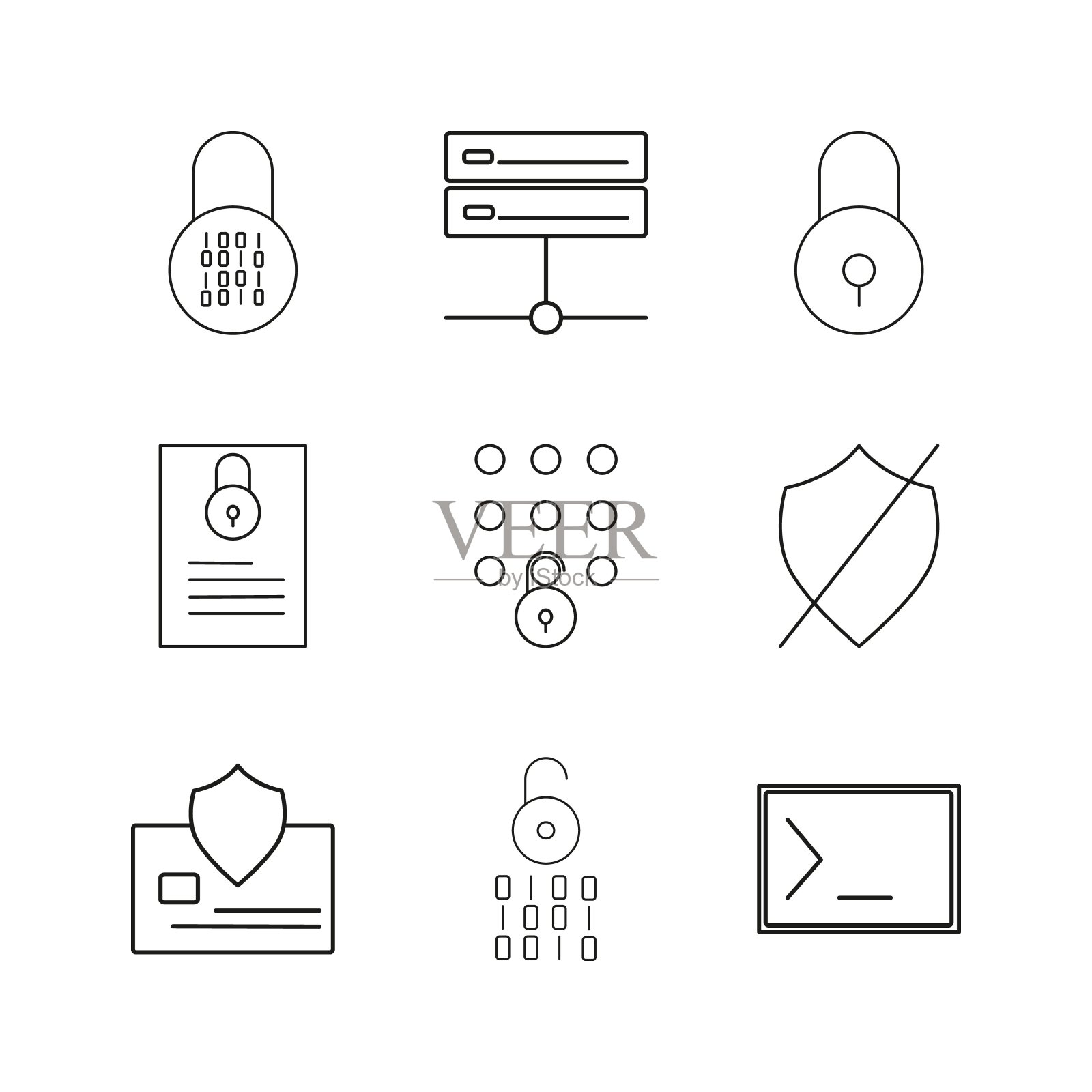 网络安全简单线性矢量轮廓图标集图标素材
