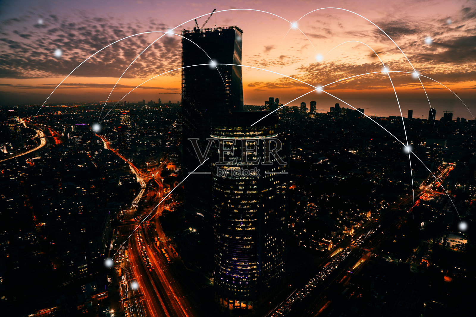 计算机网络连接现代城市未来技术照片摄影图片