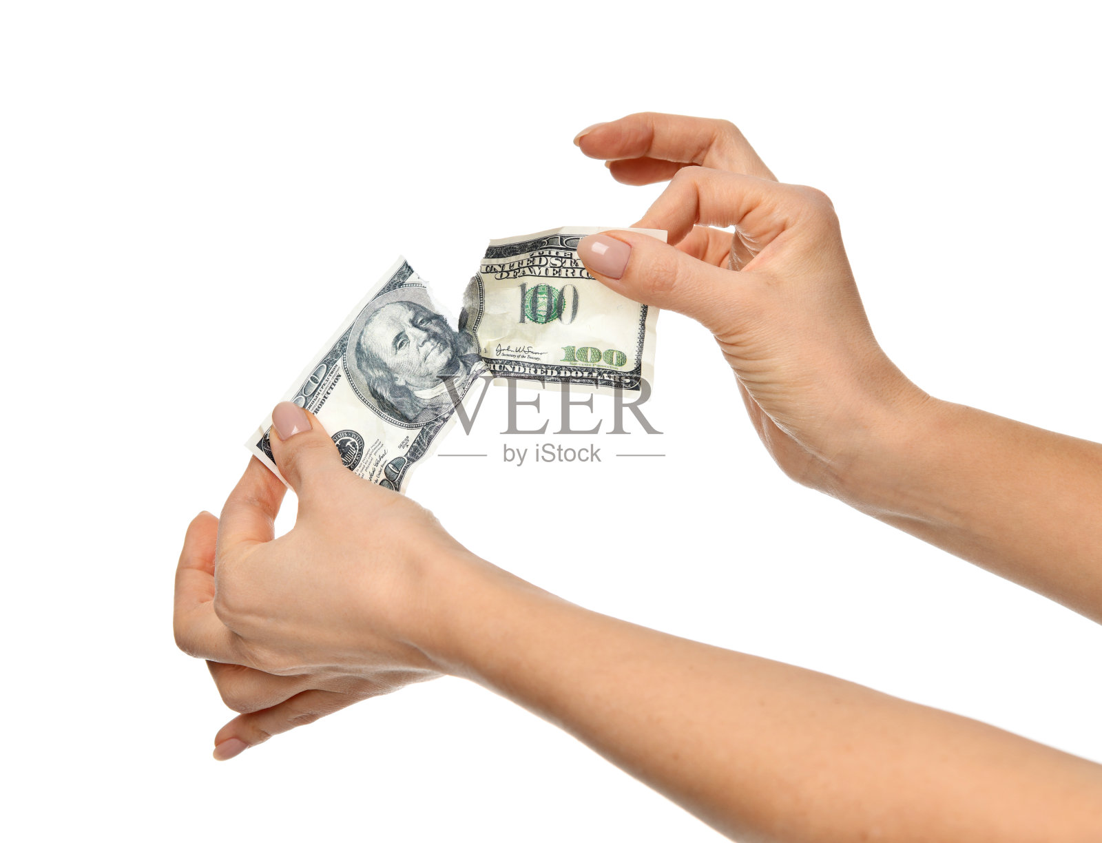 撕成碎片的钱，真正的一百元照片摄影图片