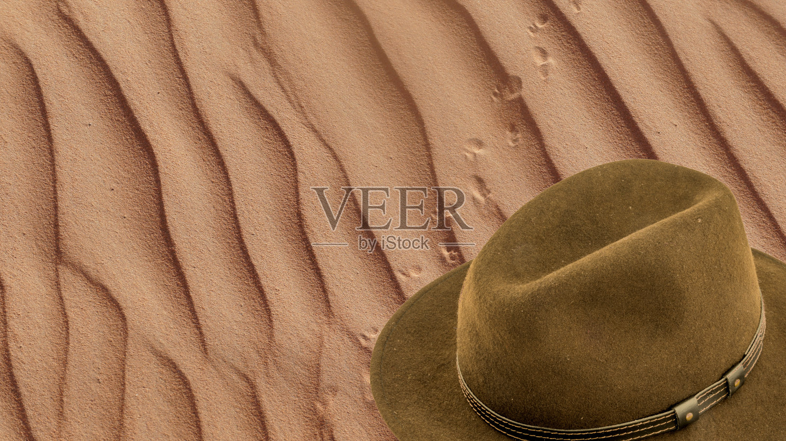 阿曼瓦哈比亚沙漠沙滩上的帽子，带有波纹和蜥蜴的痕迹照片摄影图片