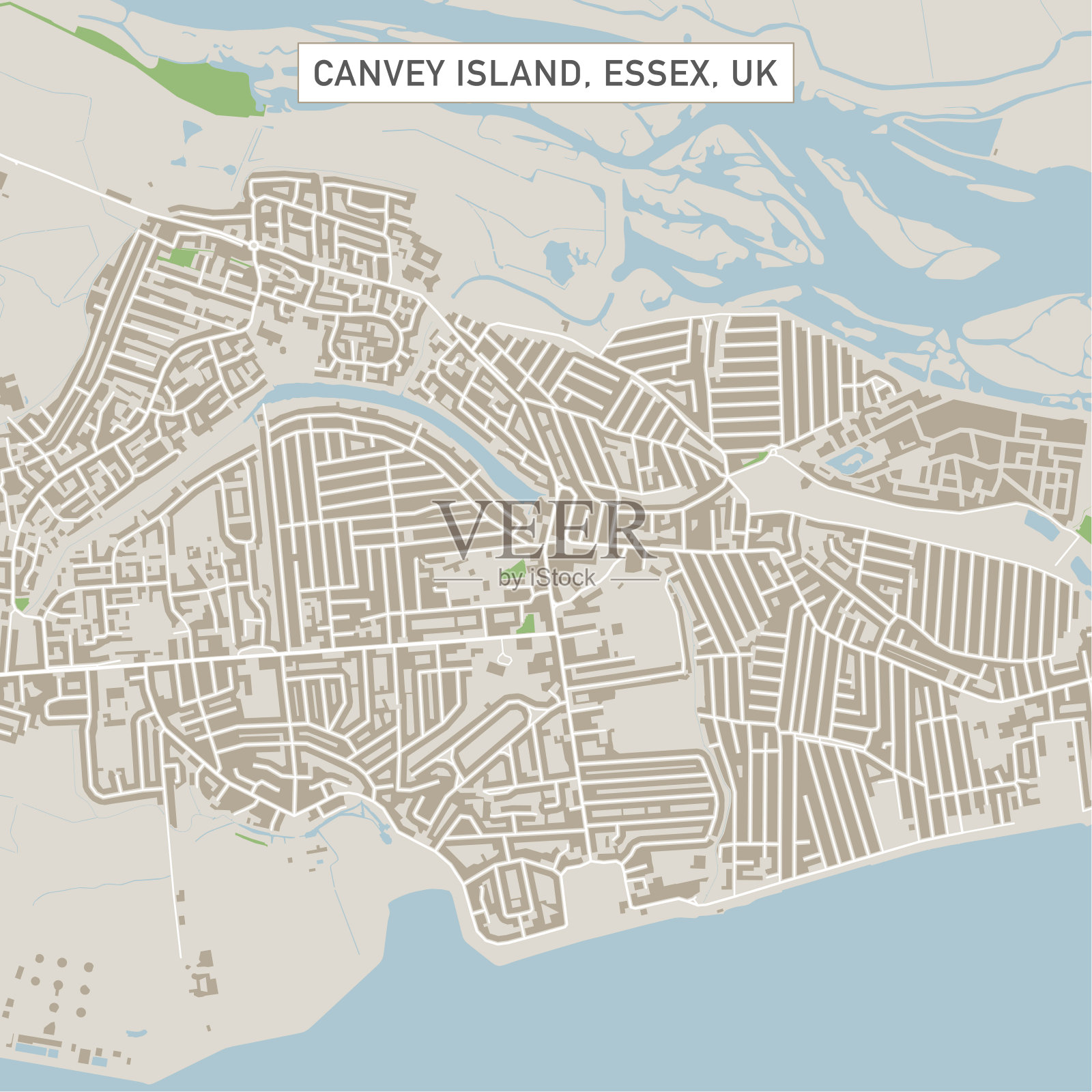英国埃塞克斯坎维岛城市街道地图插画图片素材