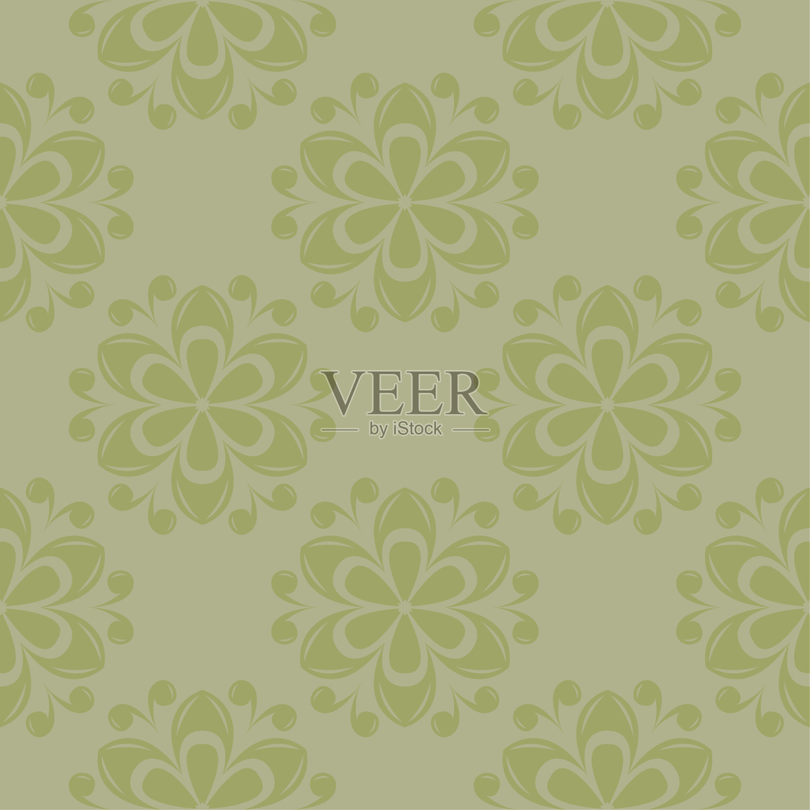 橄榄绿色无缝花图案插画图片素材