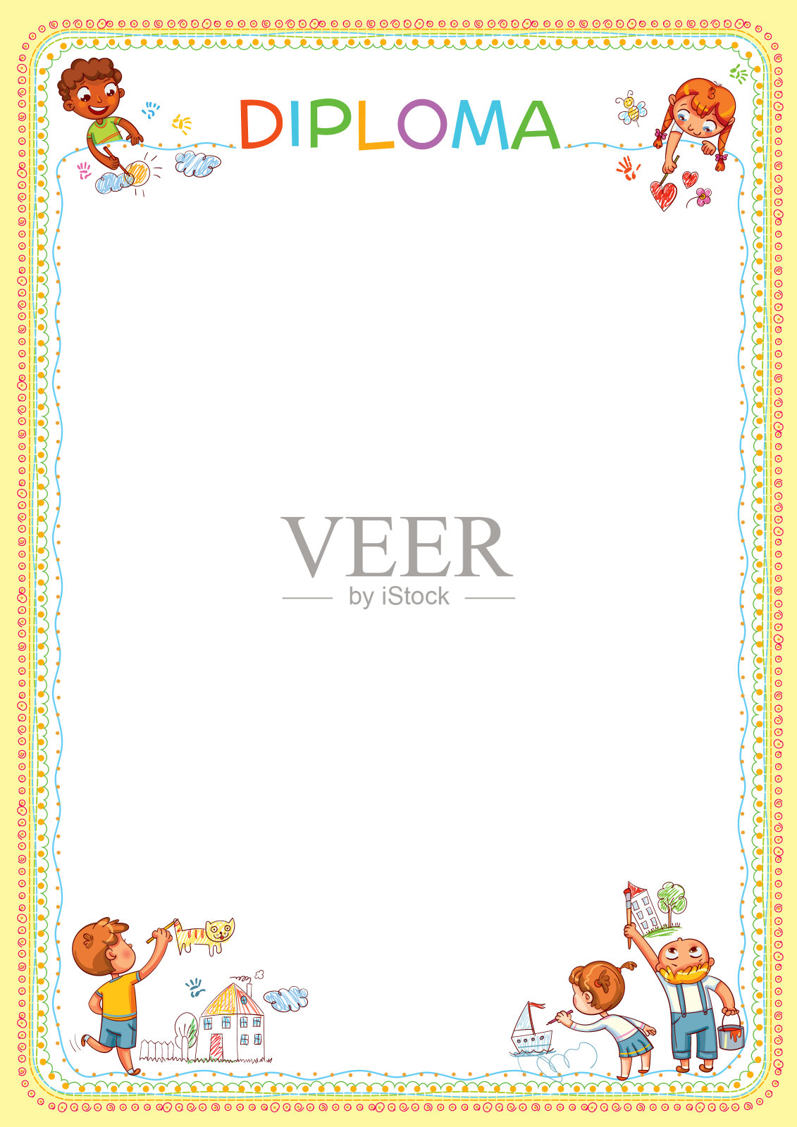 儿童绘画比赛。文凭的模板插画图片素材