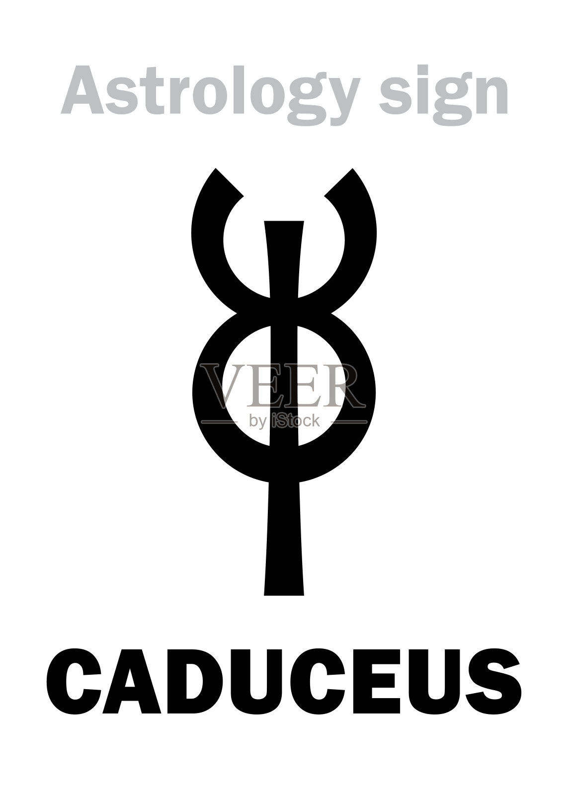占星术字母：墨丘利（或赫尔墨斯、阿波罗、阿斯克勒庇俄斯）的商神杖，象形文字符号插画图片素材