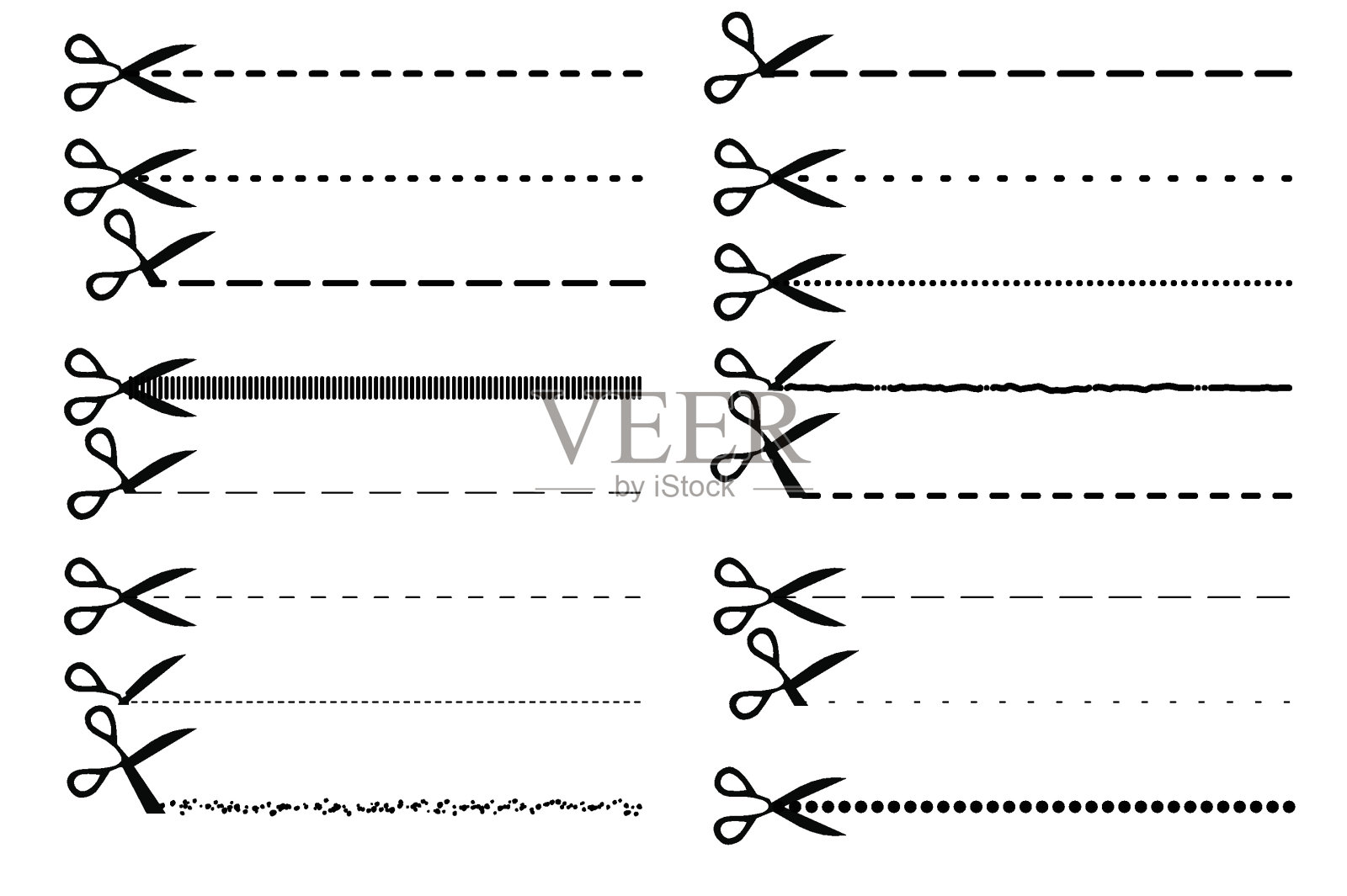 剪刀虚线集向量插画图片素材