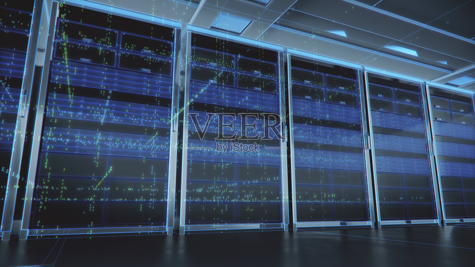 服务器室或服务器计算机。3 d渲染。插画图片素材