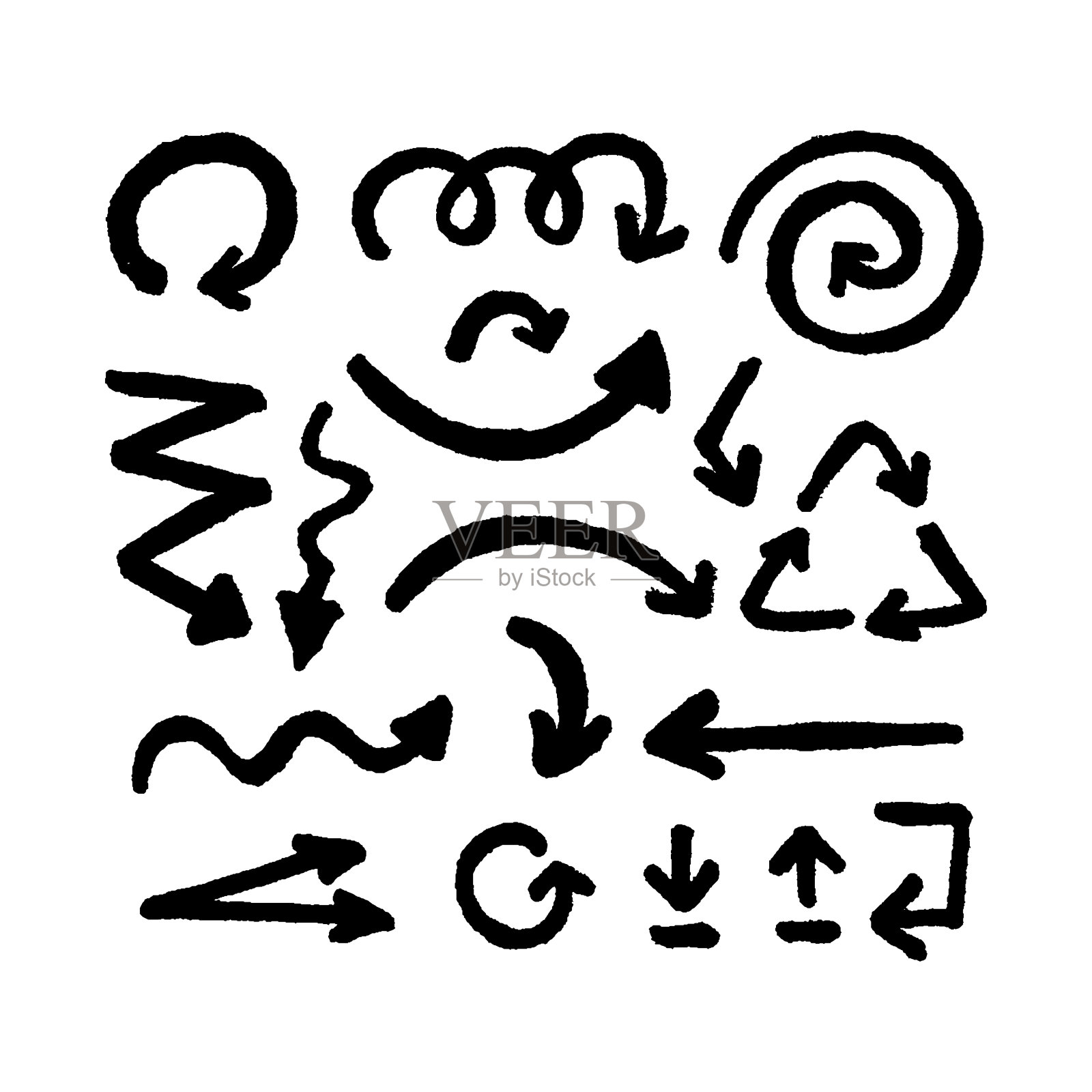 箭头。手绘标记设计元素。设置图标。设计元素图片