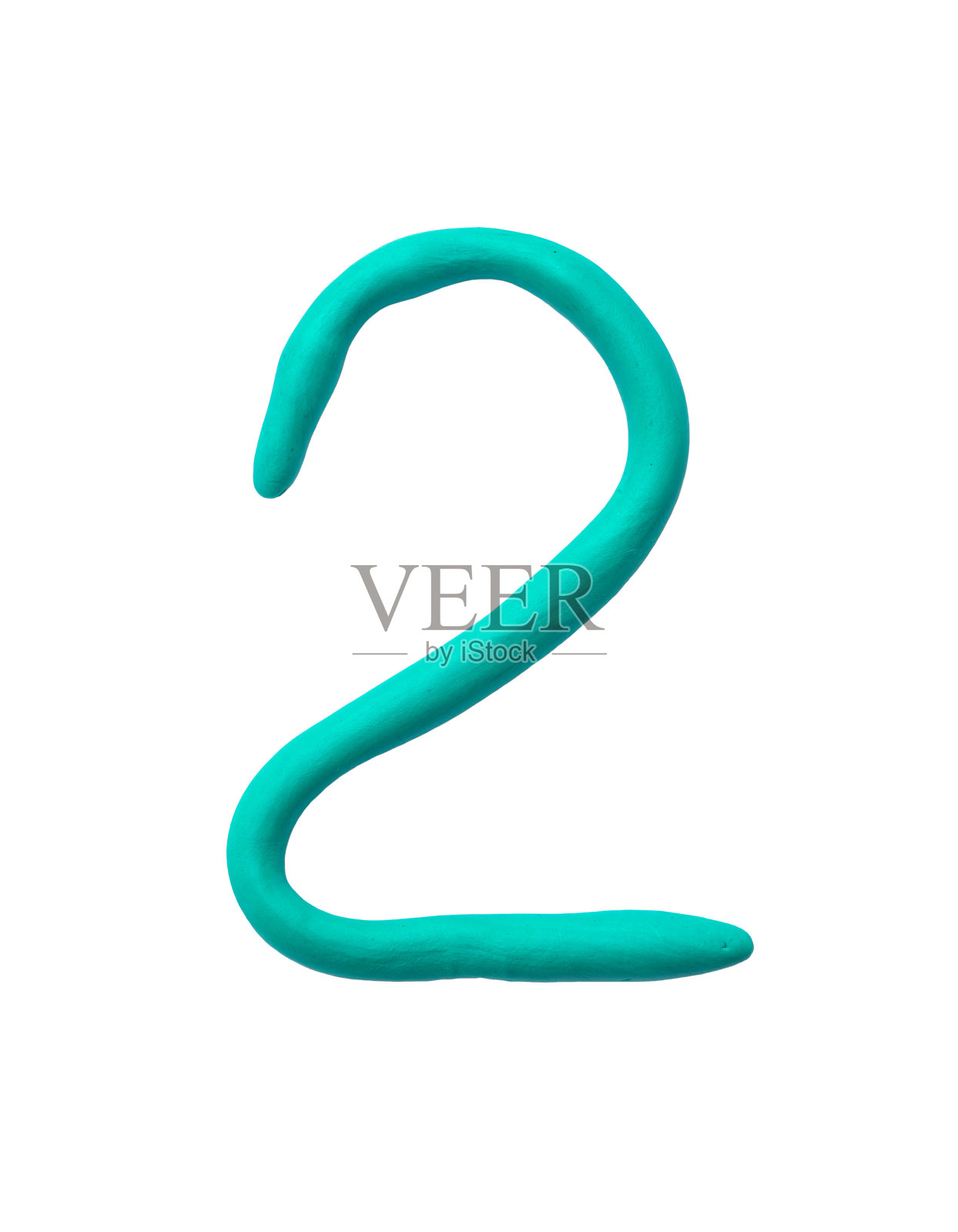 特写绿色橡皮泥的孩子在2号孤立的白色背景与剪切路径照片摄影图片