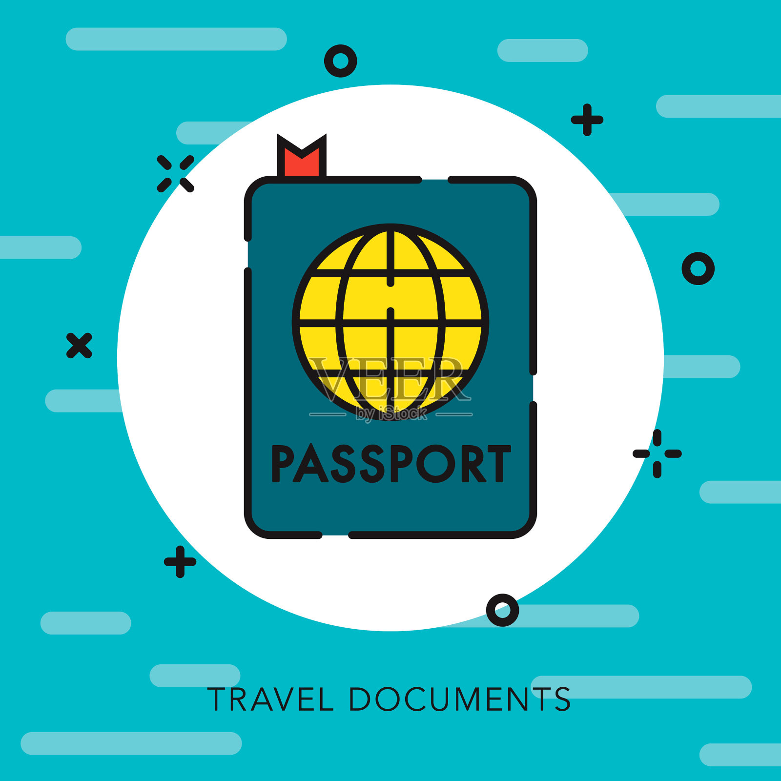 护照打开大纲旅行图标插画图片素材