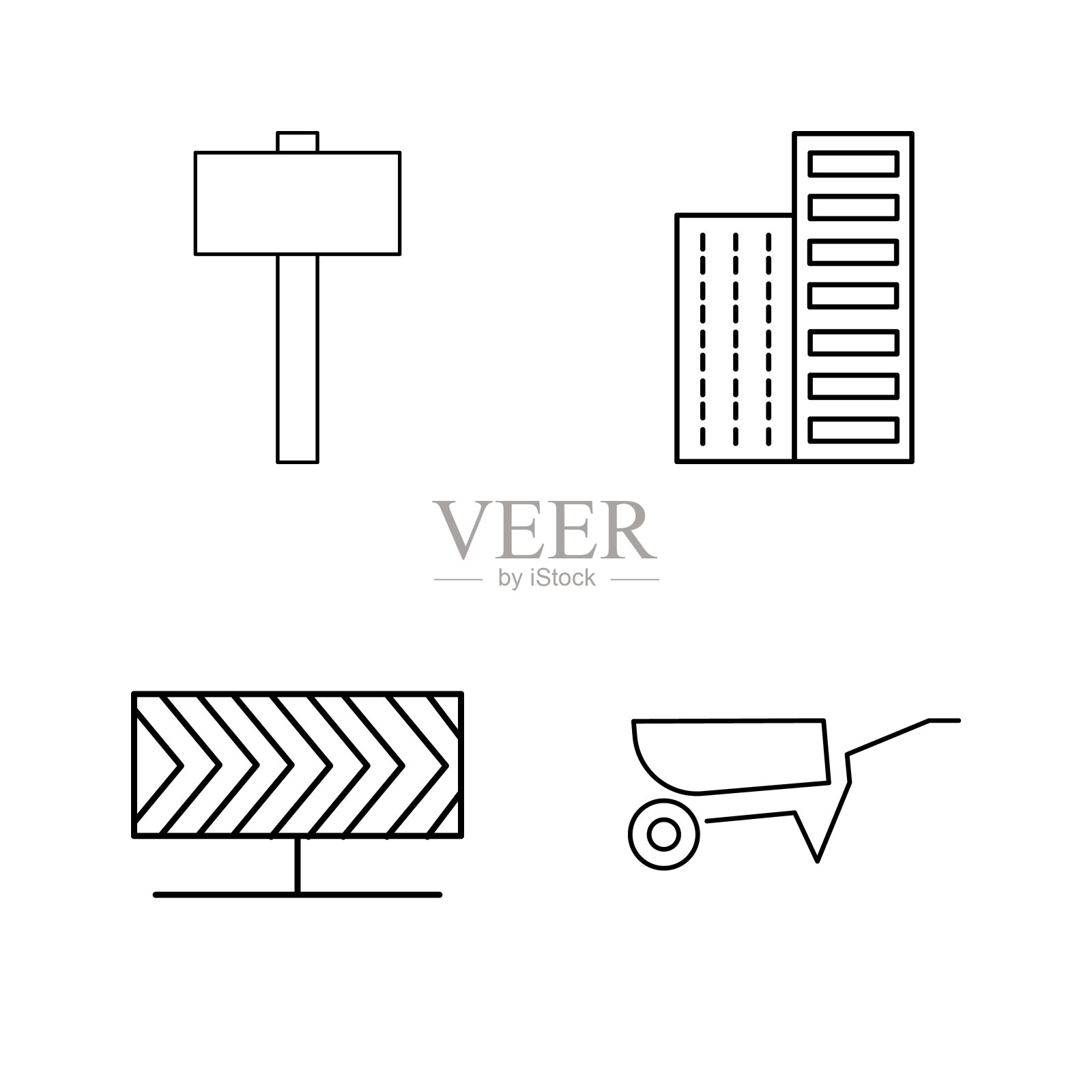 建筑和建筑简单的线性轮廓矢量图标集。图标素材